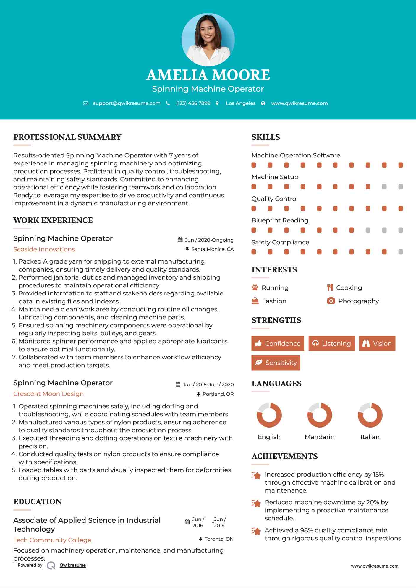 Spinning Machine Operator Resume Model