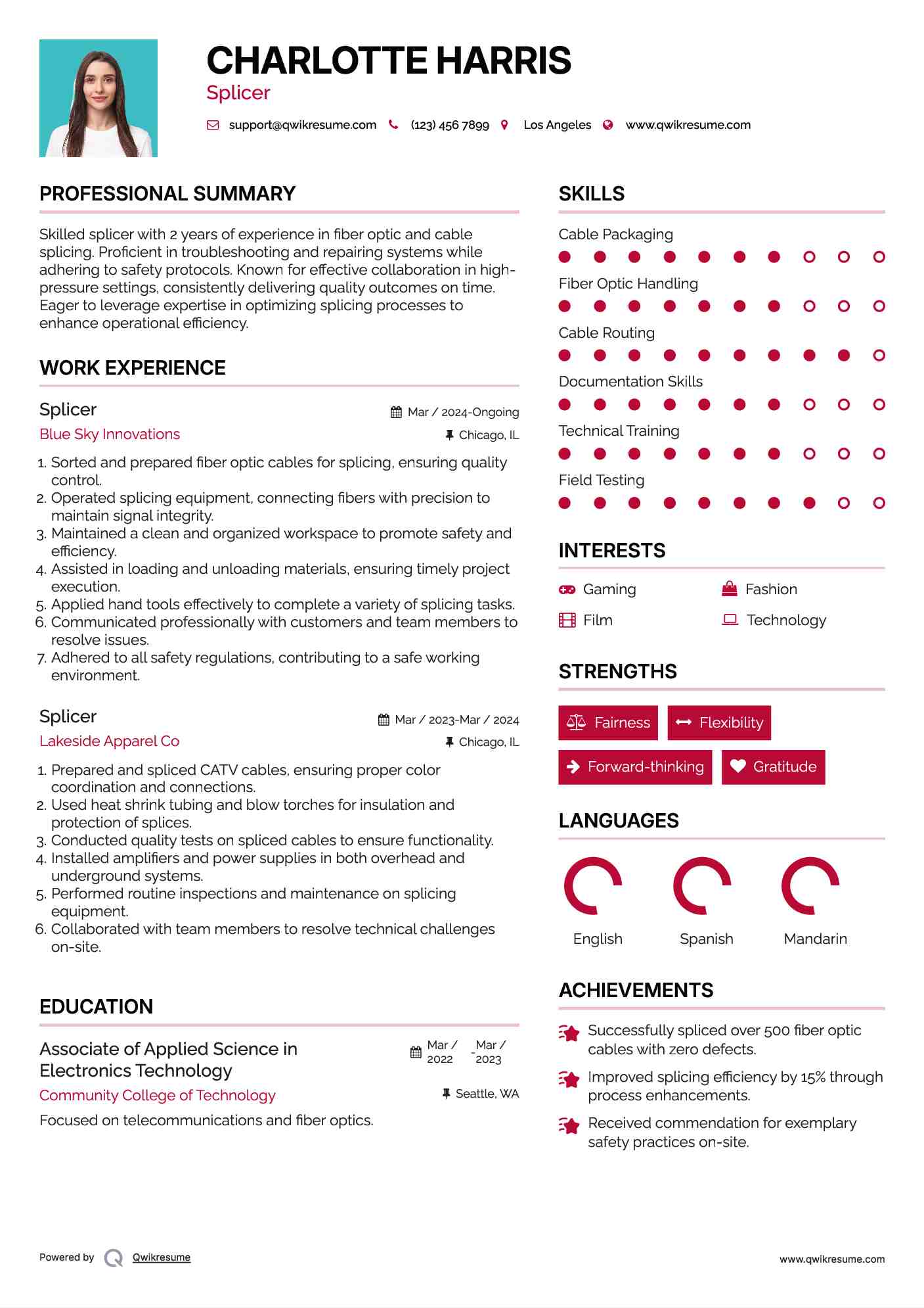 Splicer Resume Model