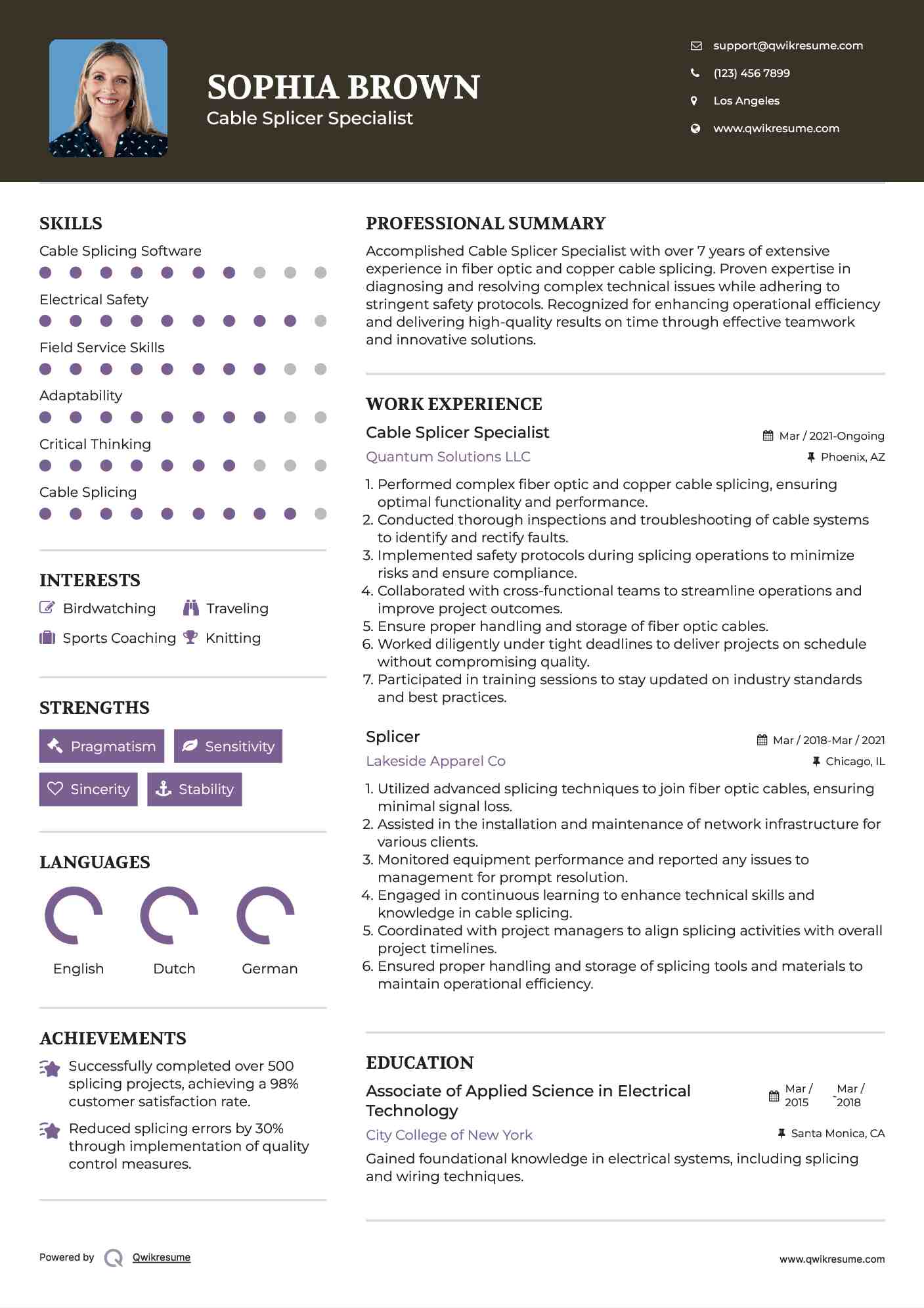 Cable Splicer Specialist Resume Template