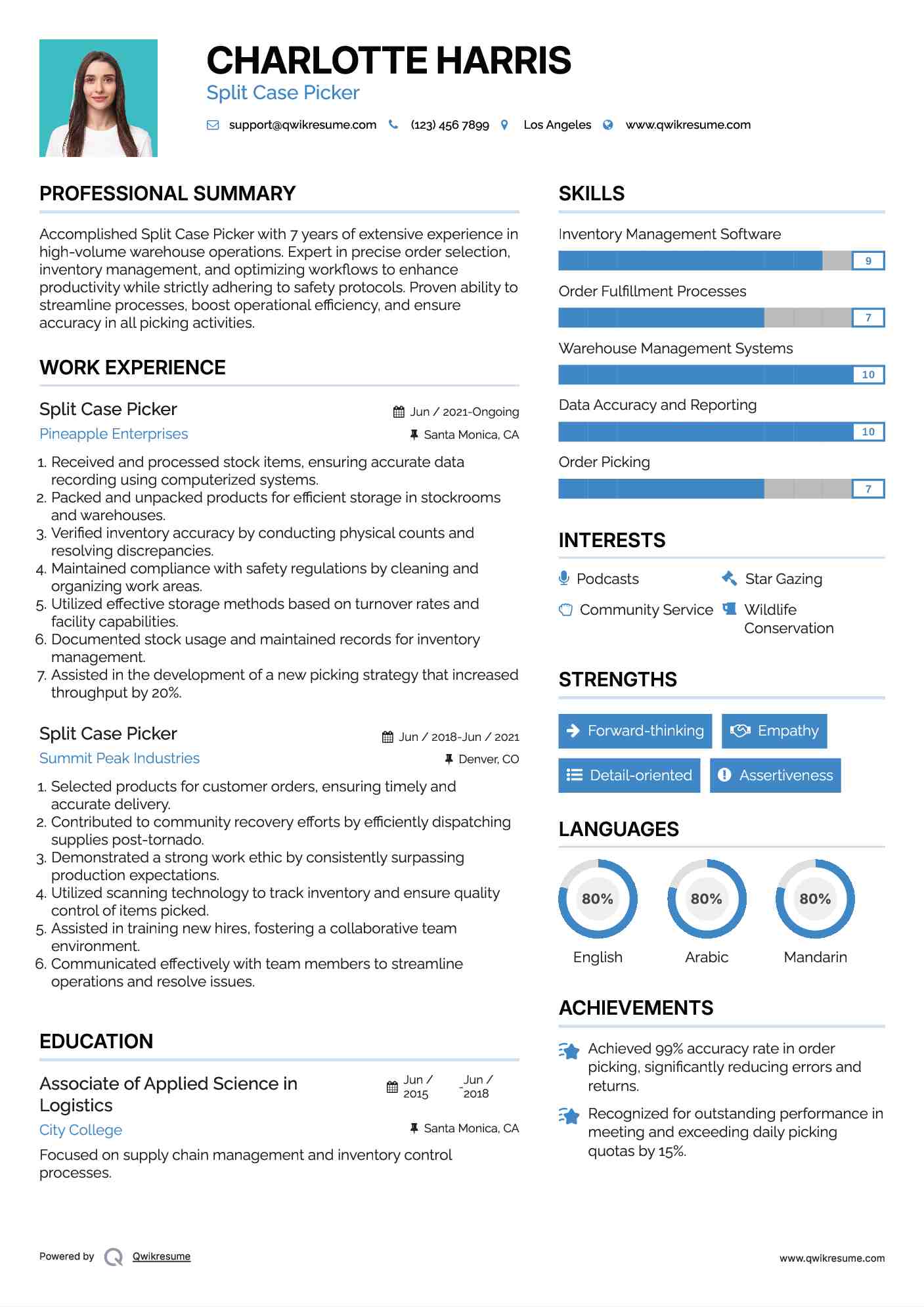 Split Case Picker Resume Format
