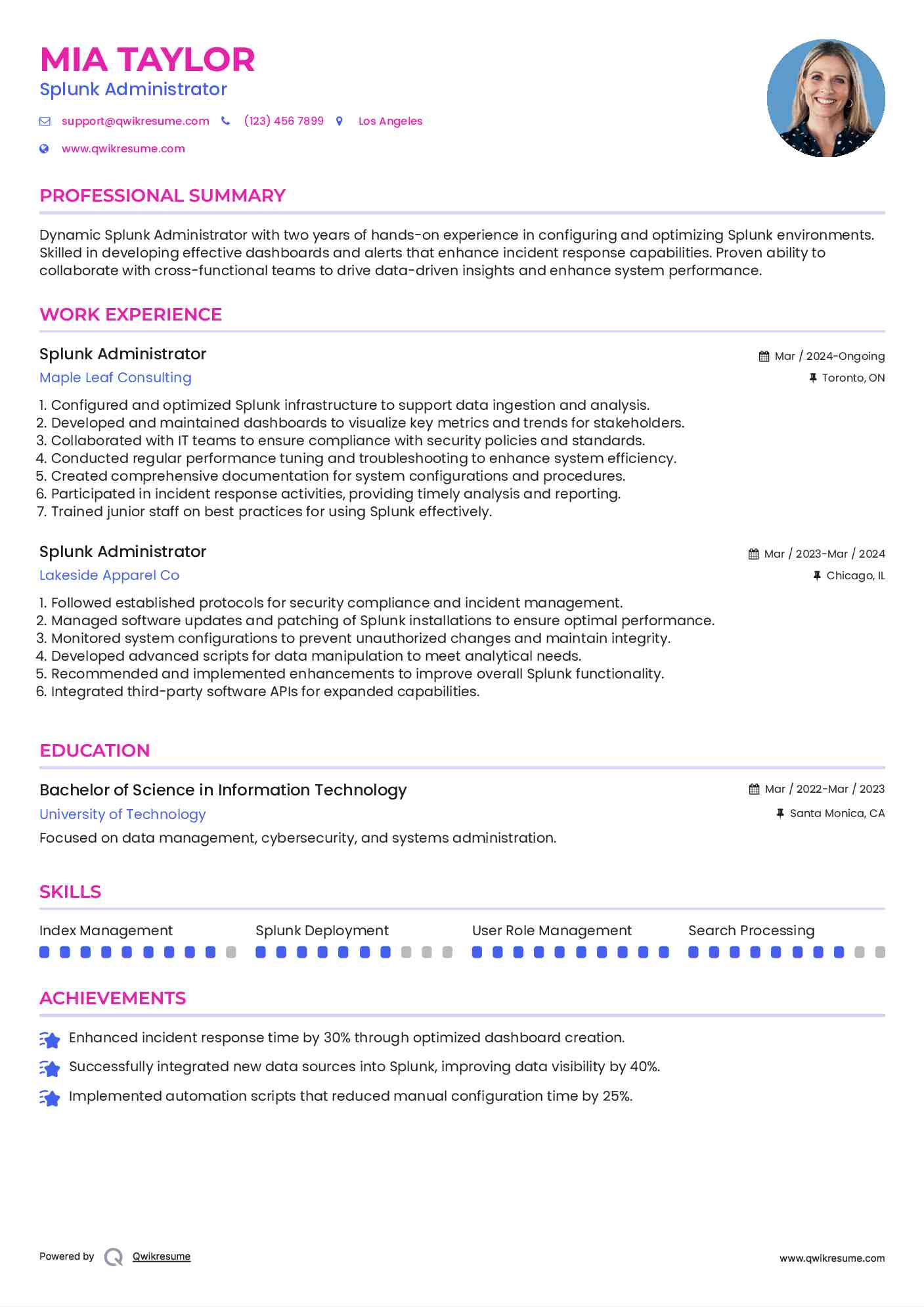 Splunk Administrator Resume Format