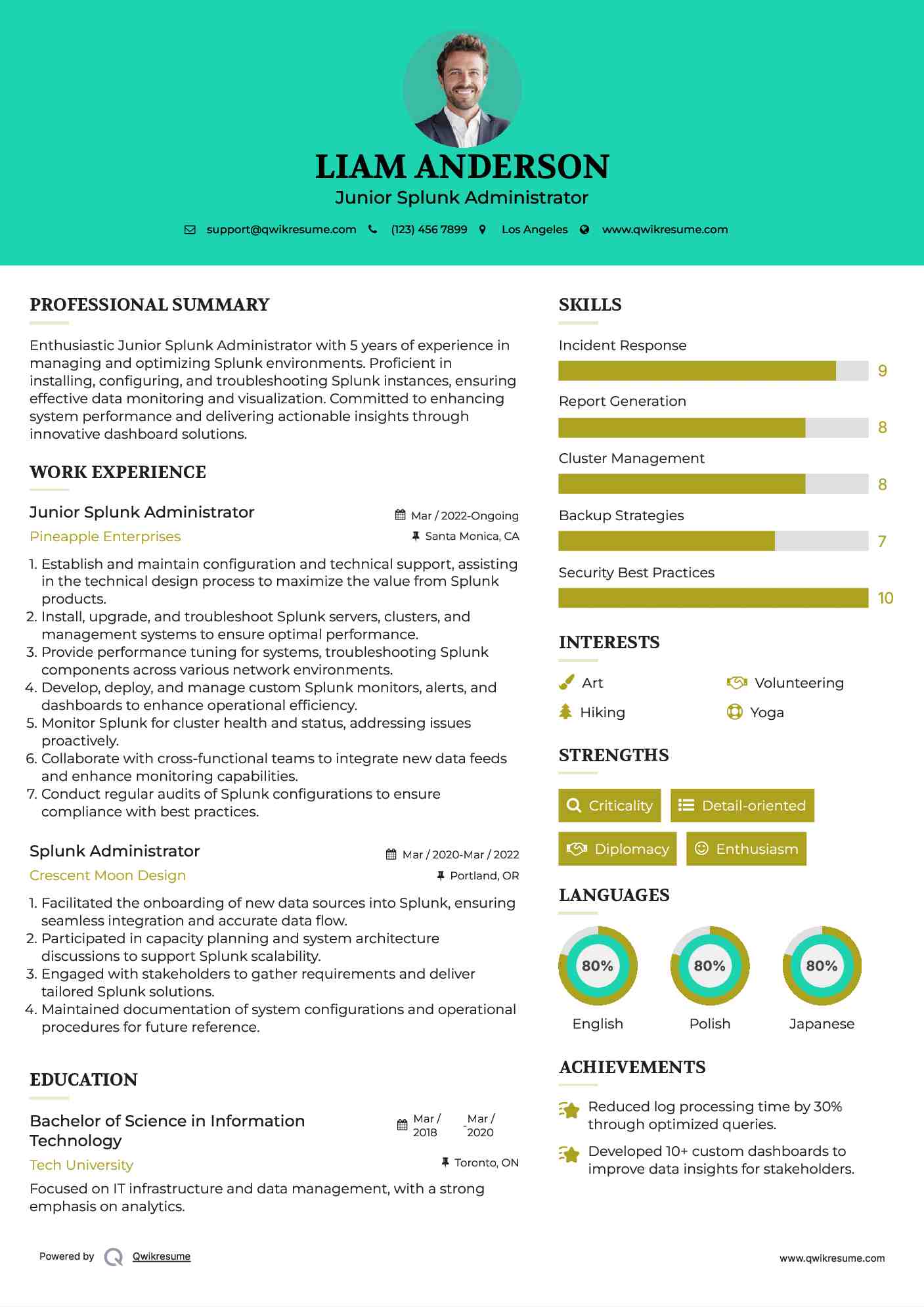 Junior Splunk Administrator Resume Sample