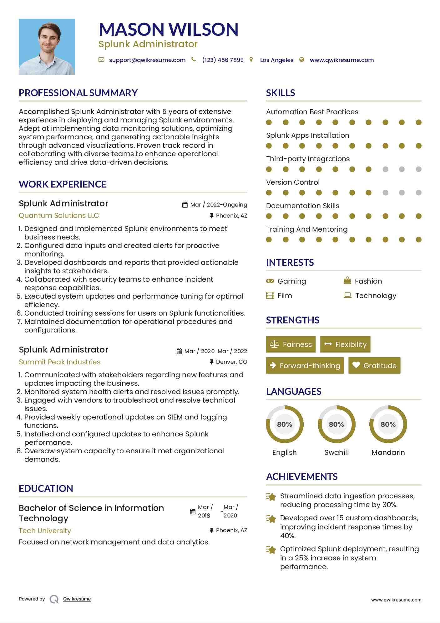Splunk Administrator Resume Format