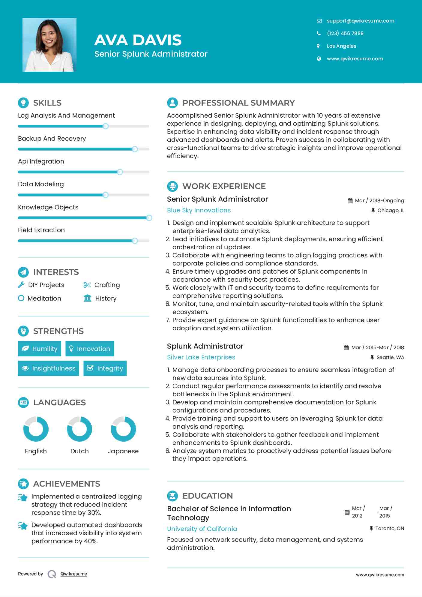 Senior Splunk Administrator Resume Example