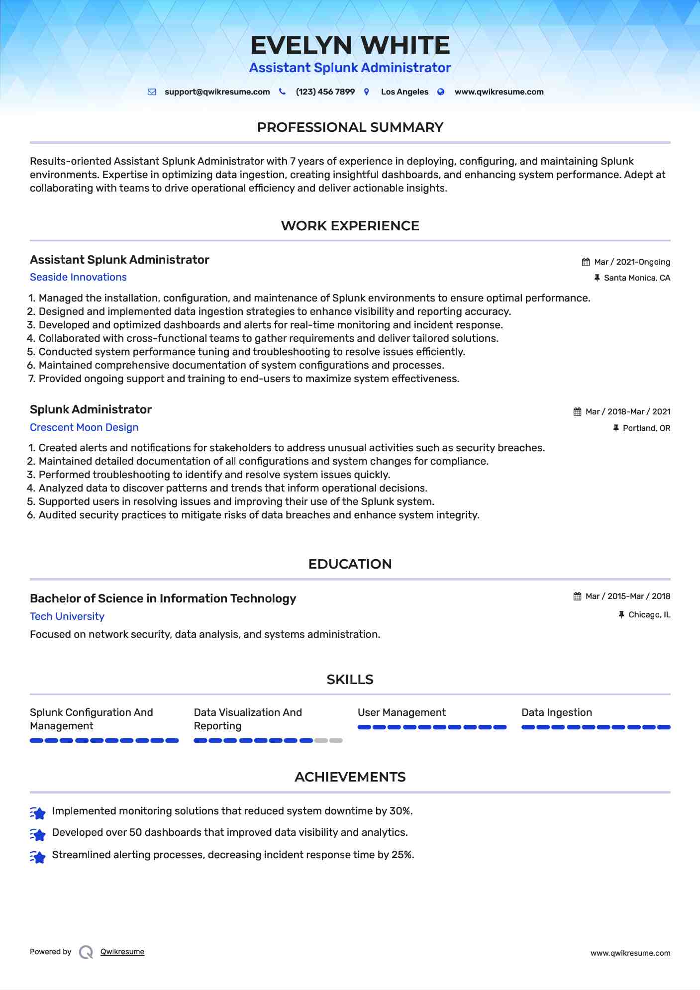Assistant Splunk Administrator Resume Template