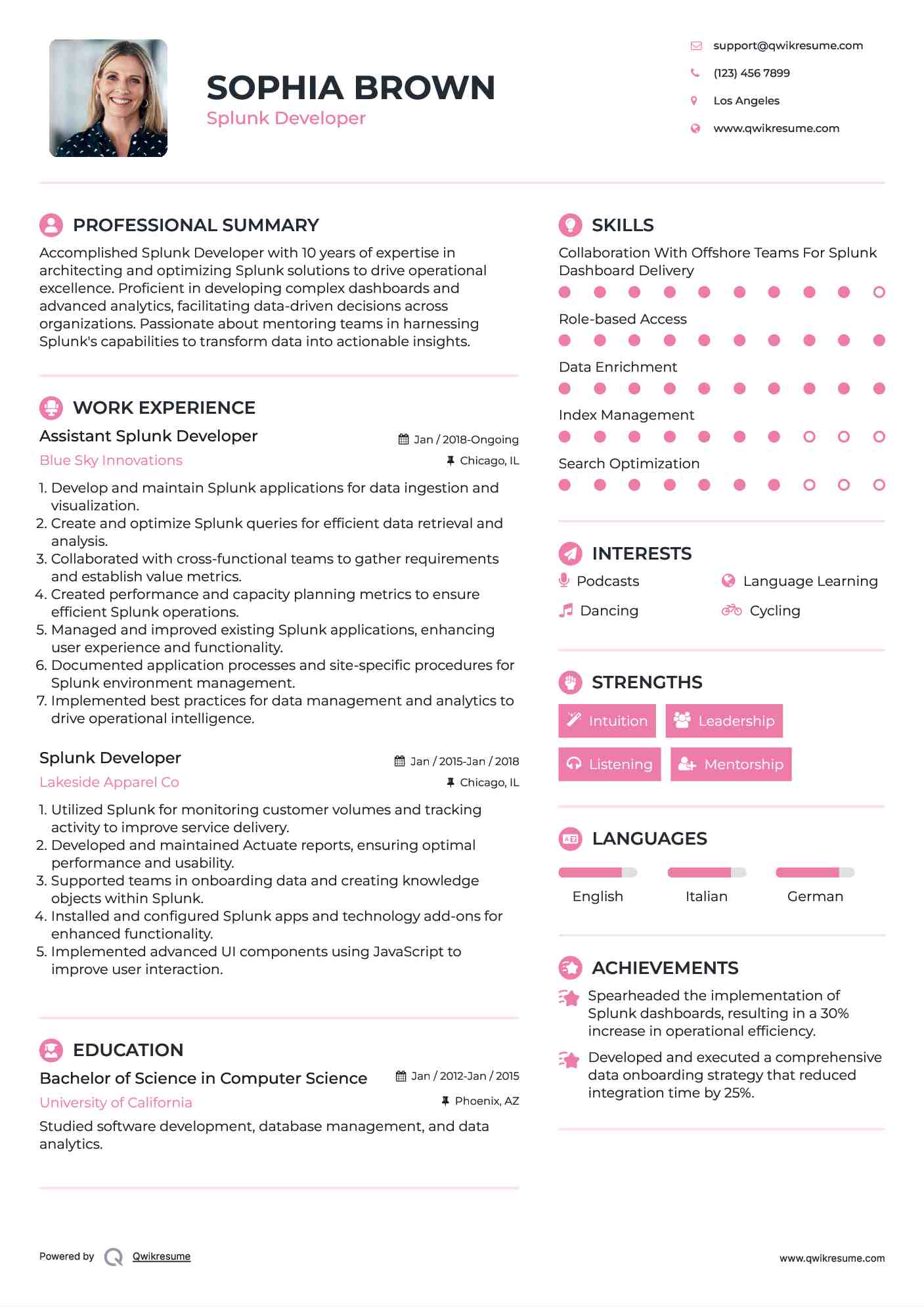 Assistant Splunk Developer Resume Model