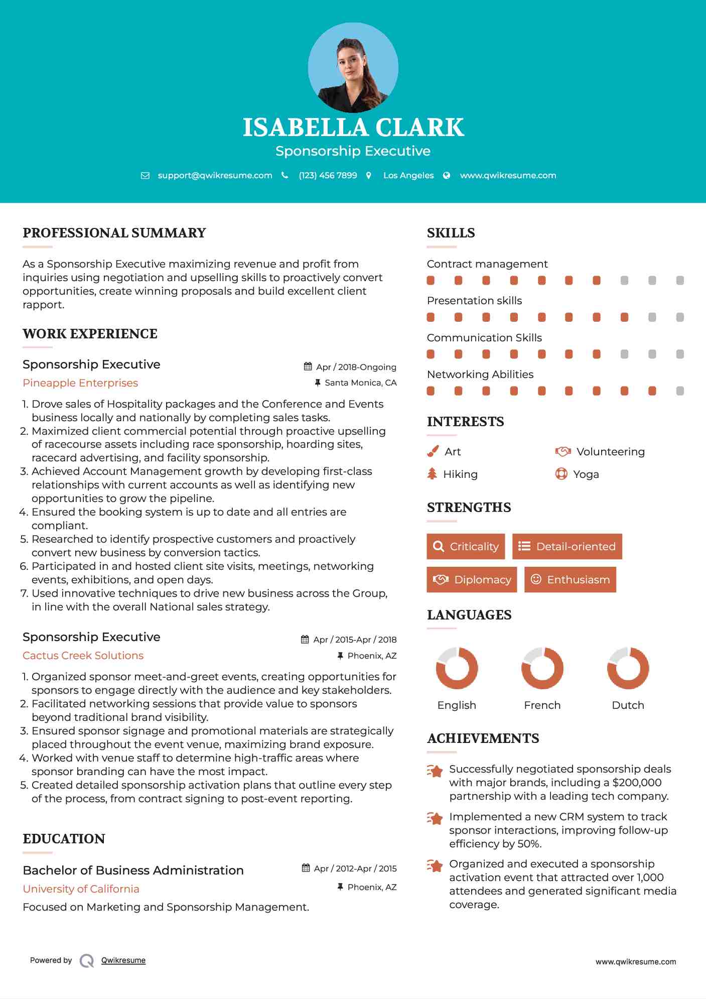 Sponsorship Executive Resume Example