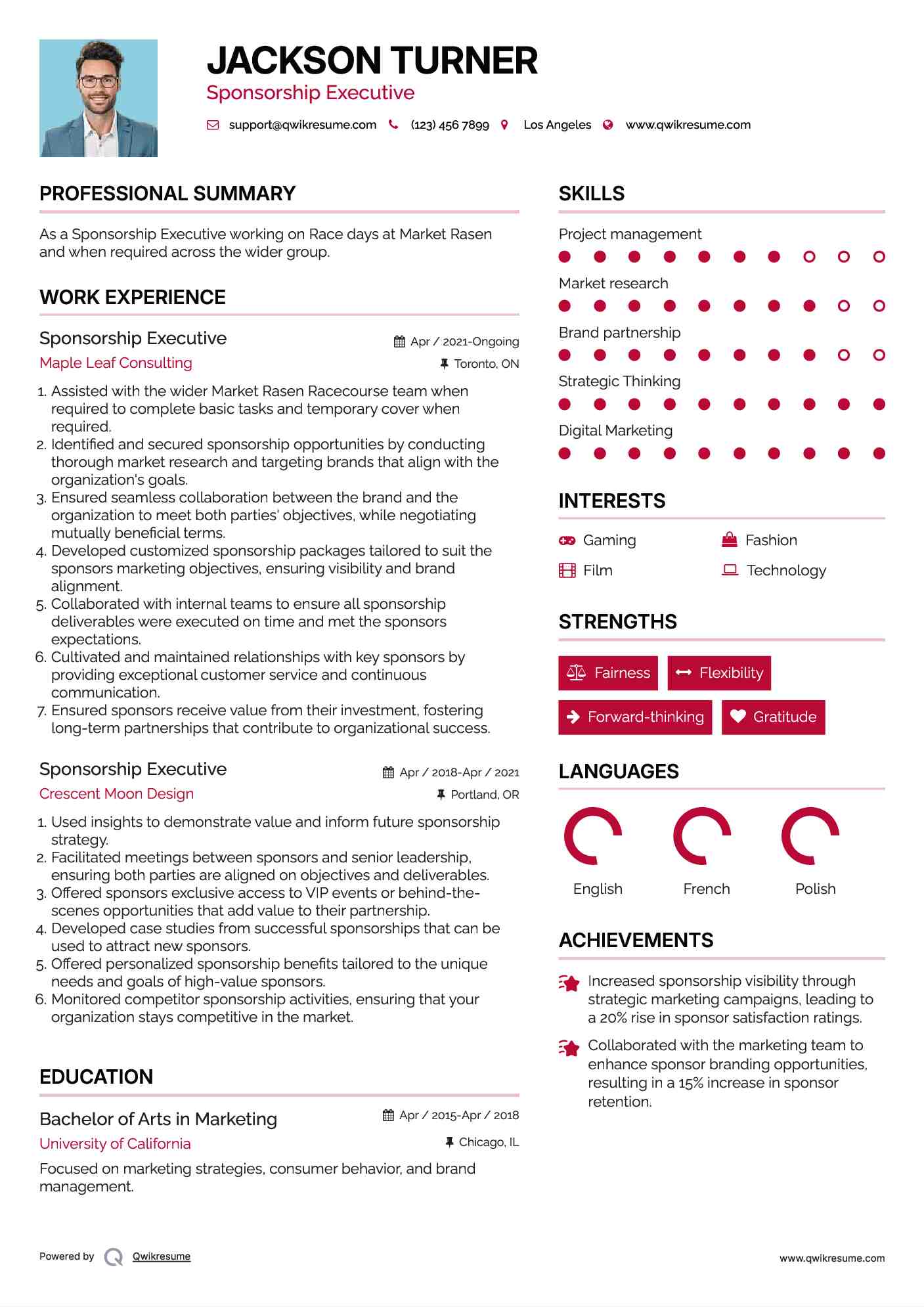Sponsorship Executive Resume Format