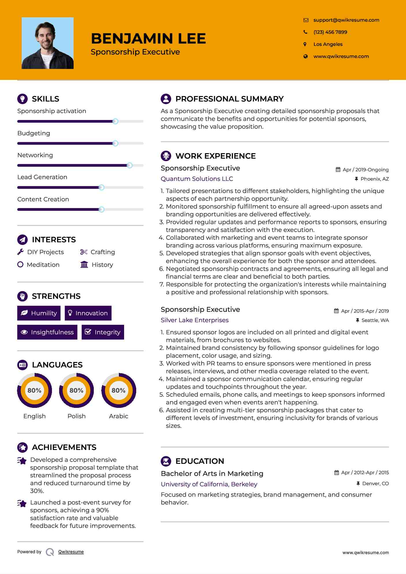 Sponsorship Executive Resume Template