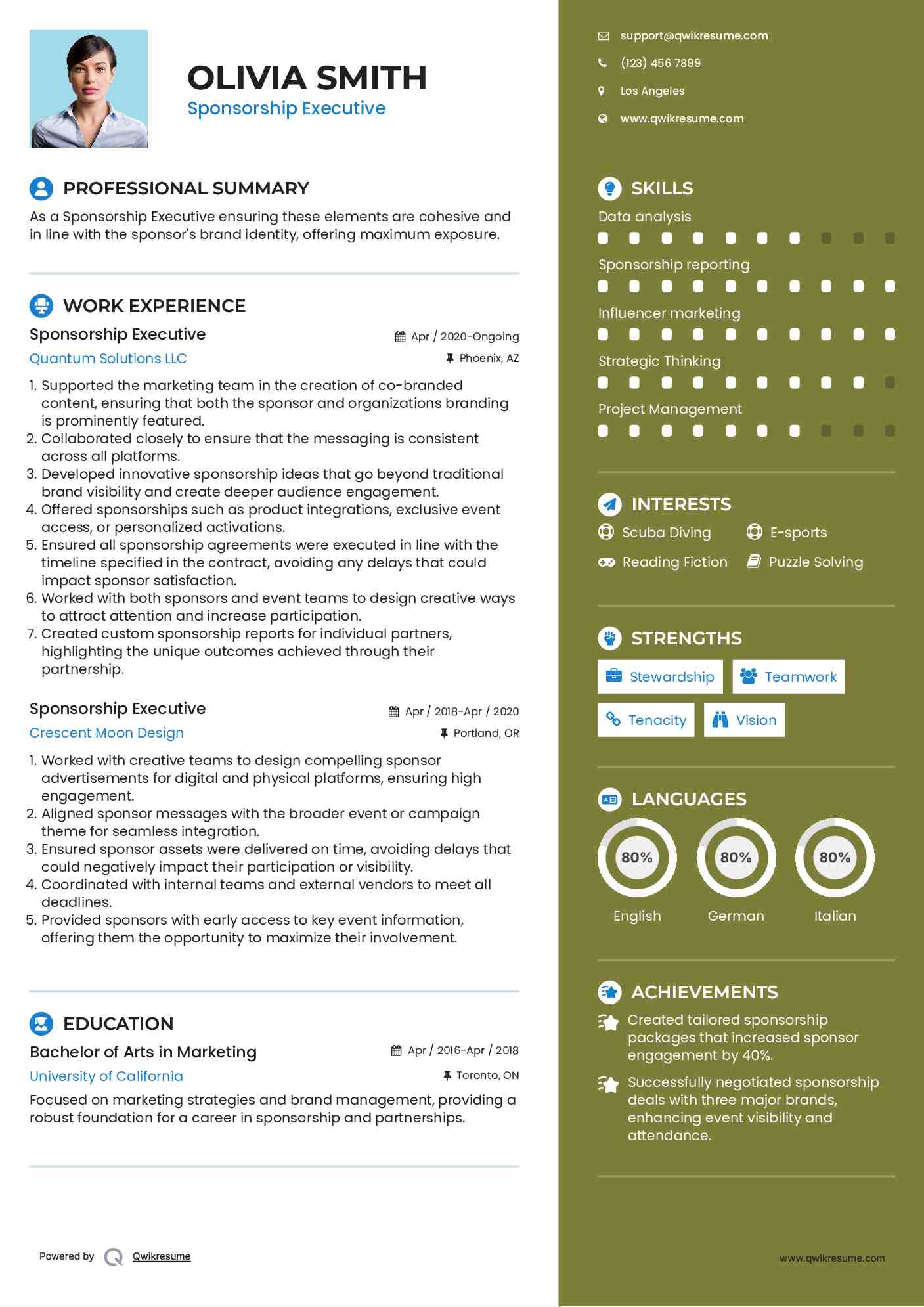 Sponsorship Executive Resume Model