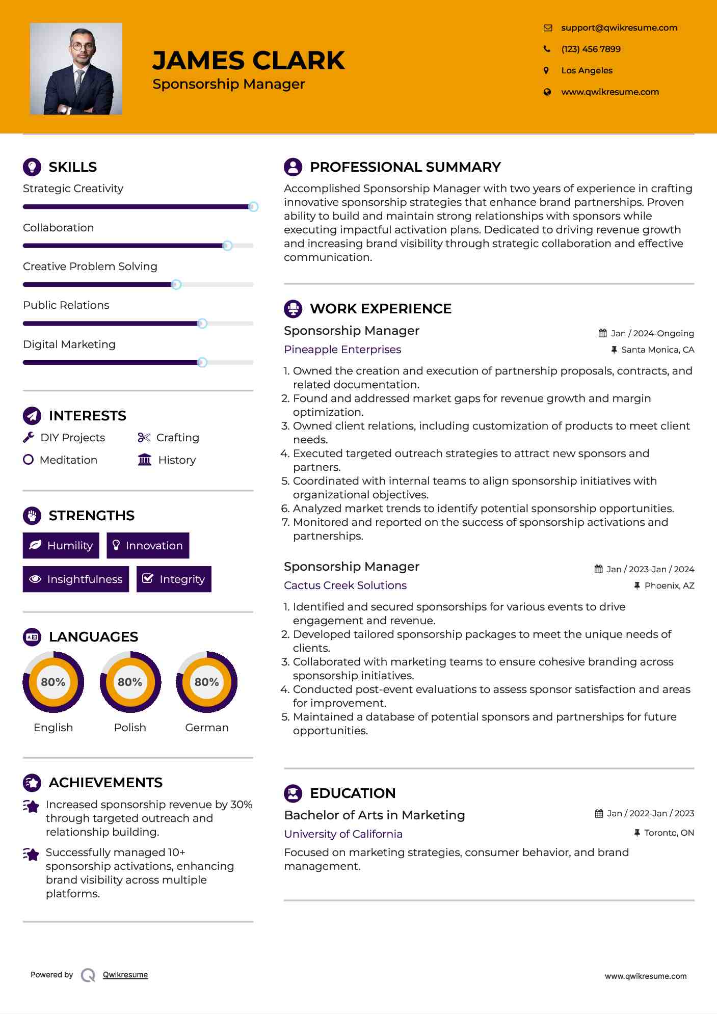 Sponsorship Manager Resume Template