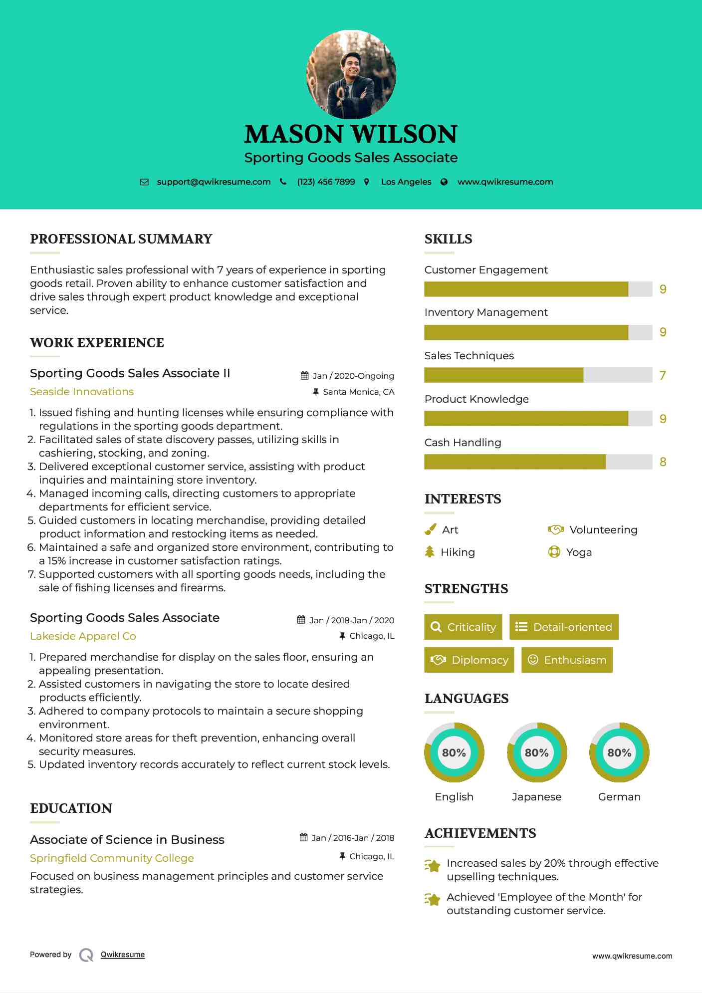 Sporting Goods Sales Associate II Resume Template