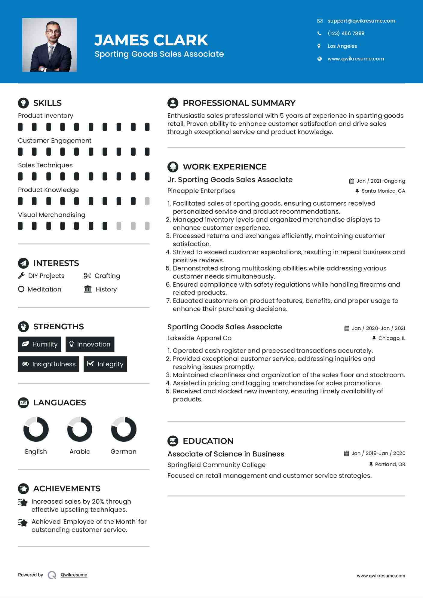 Jr. Sporting Goods Sales Associate Resume Format