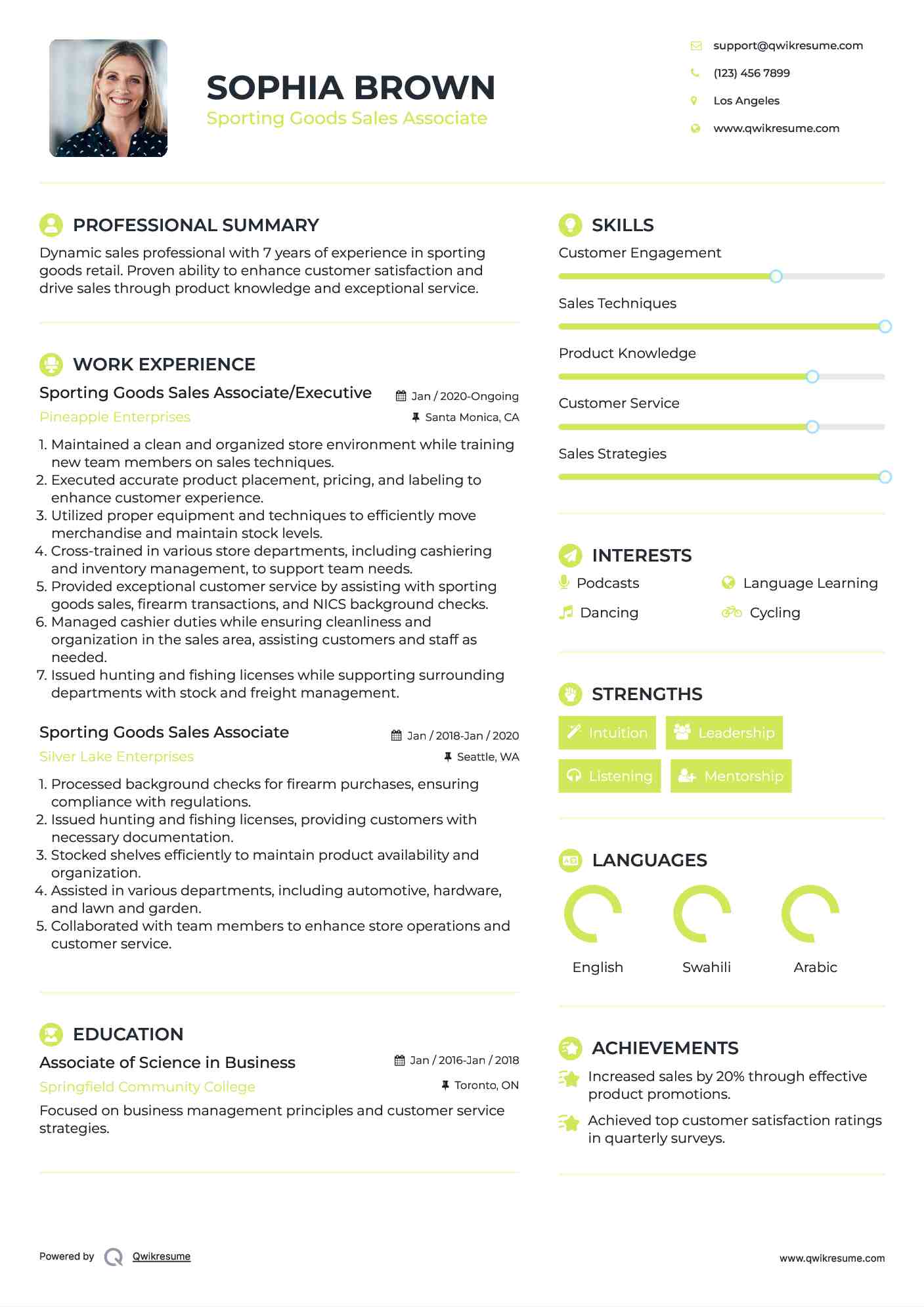 Sporting Goods Sales Associate/Executive Resume Sample