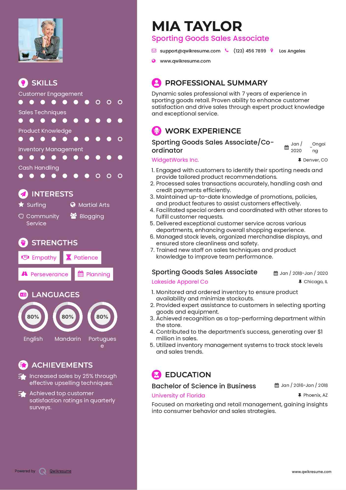 Sporting Goods Sales Associate/Co-ordinator Resume Format