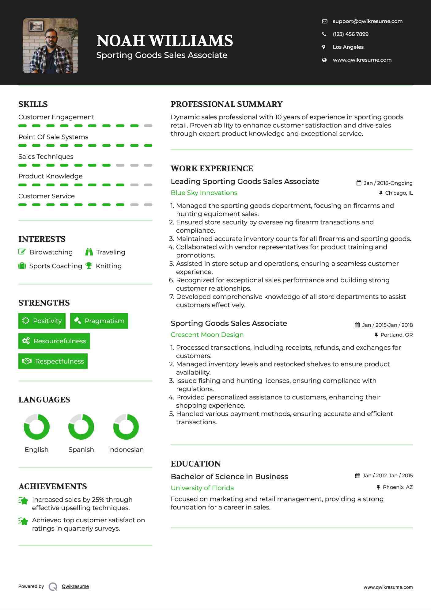 Leading Sporting Goods Sales Associate Resume Sample