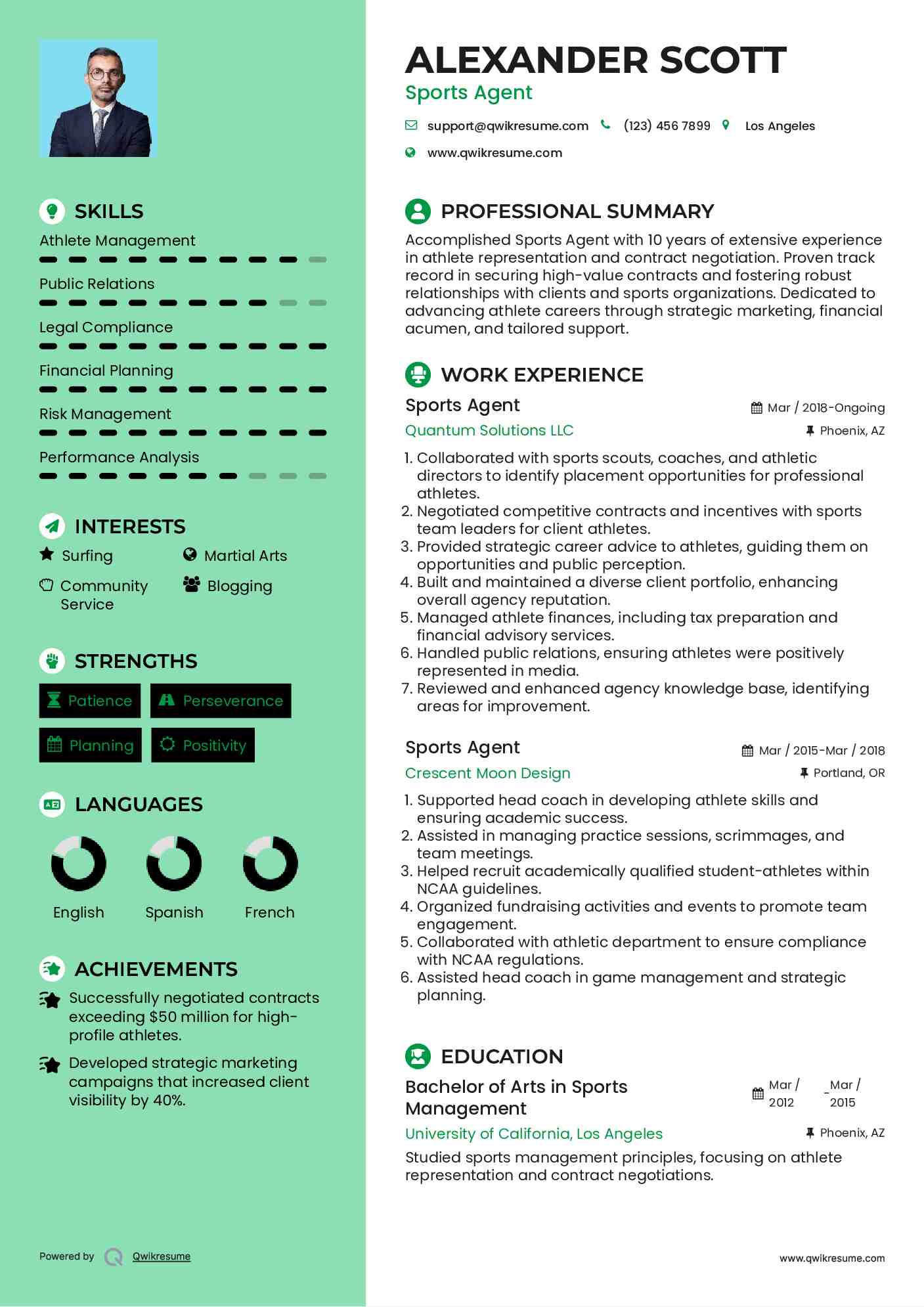 Sports Agent Resume Format