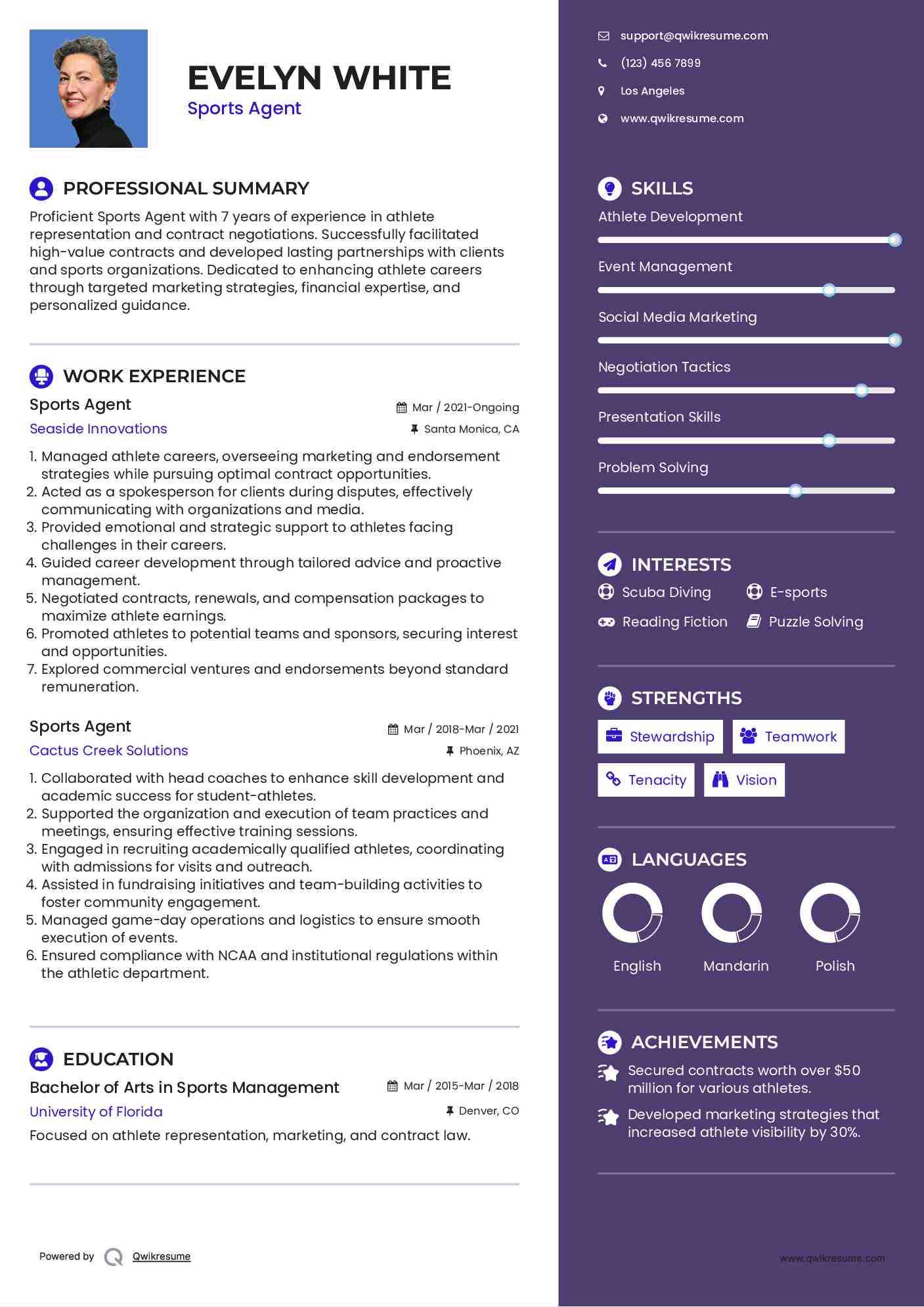 Sports Agent Resume Sample