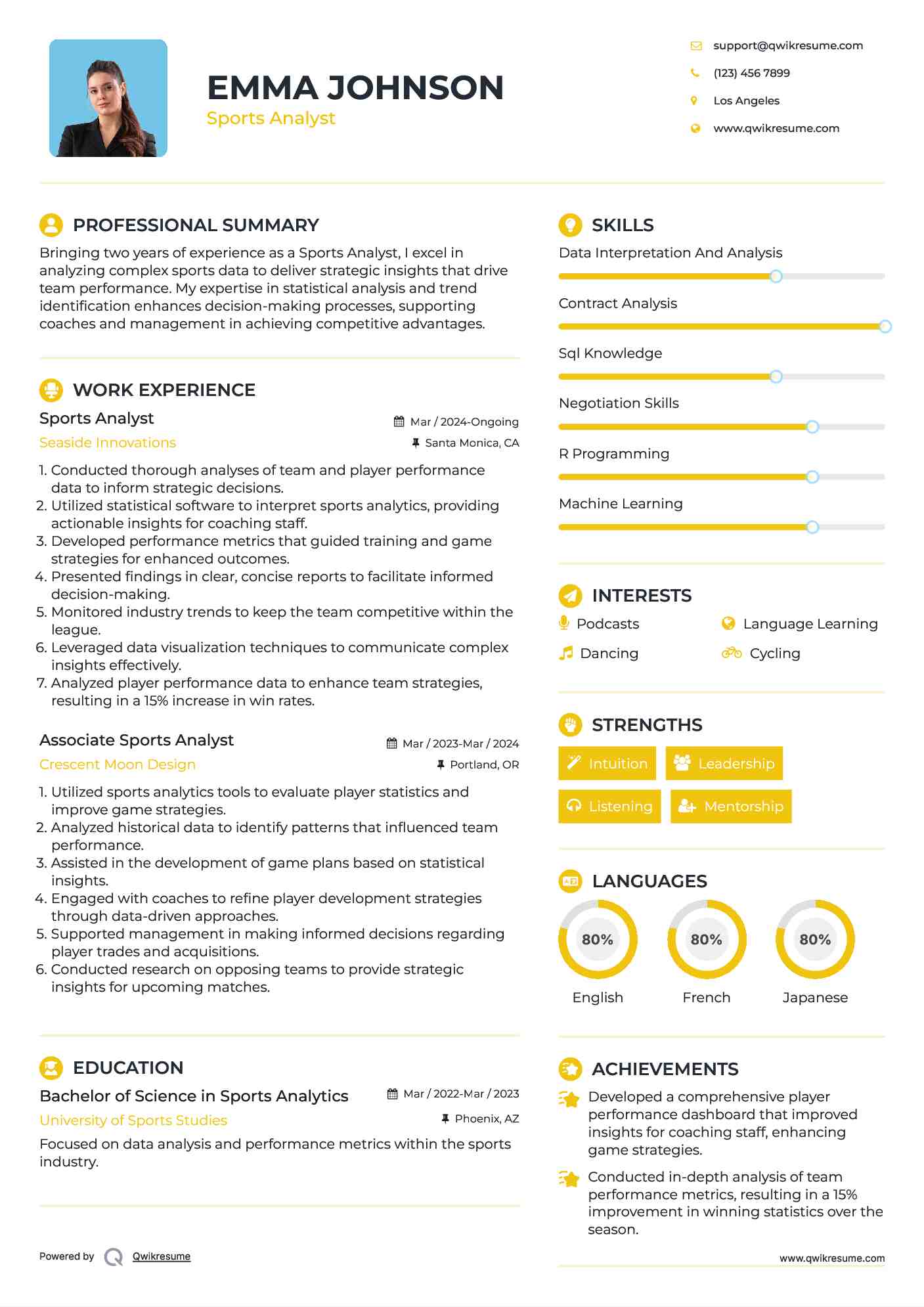 Sports Analyst Resume Sample