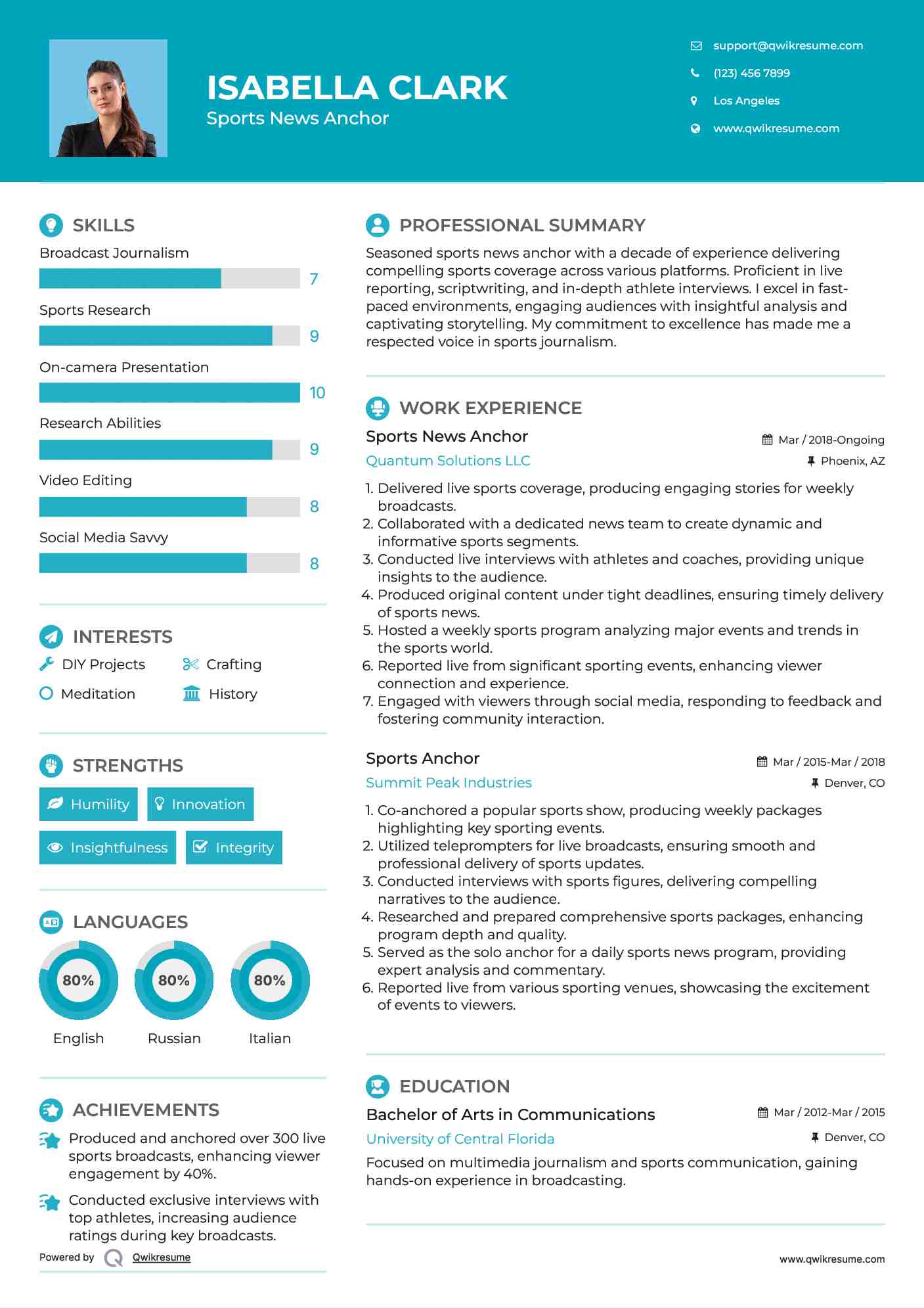 Sports News Anchor

 Resume Template