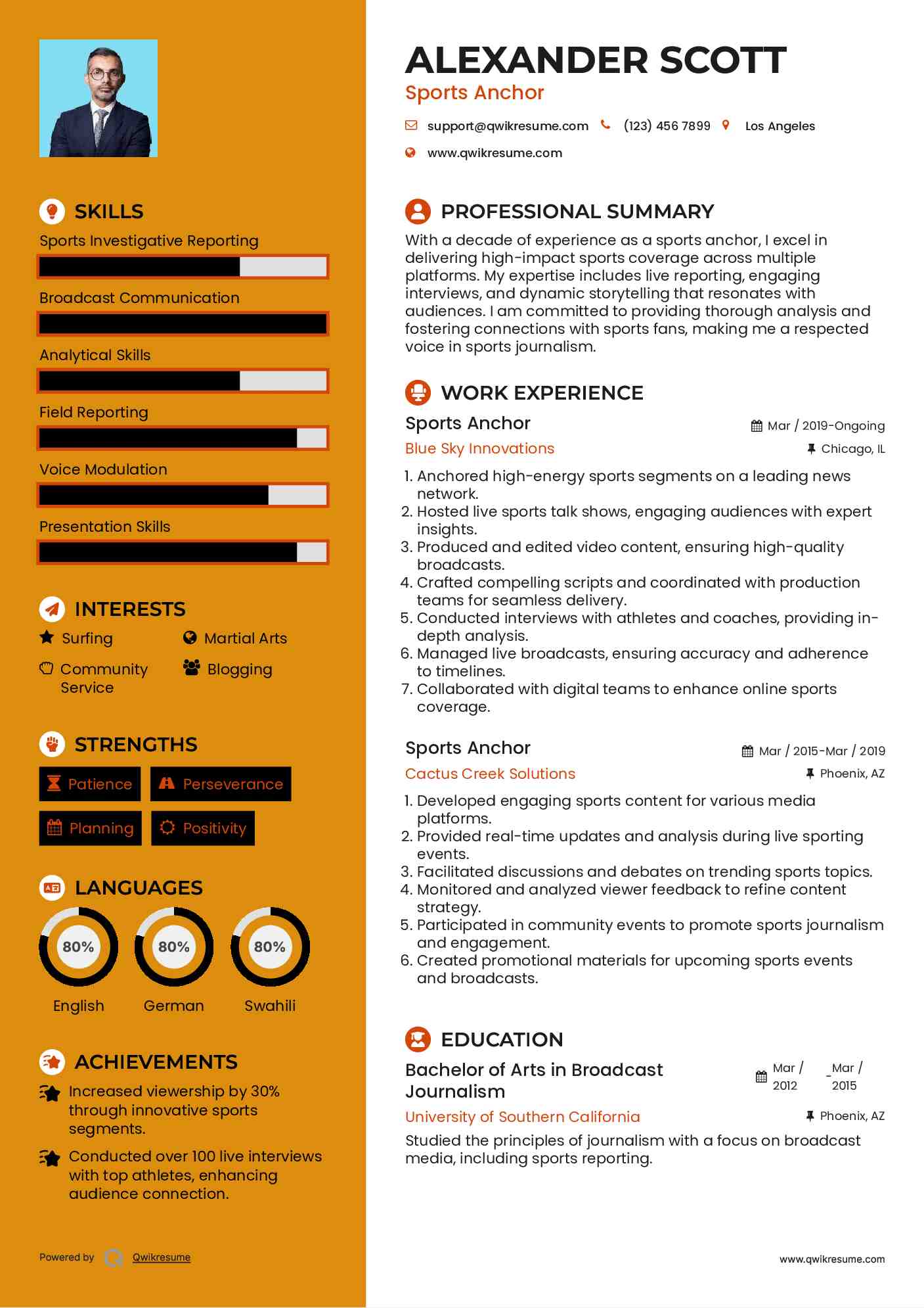 Sports Anchor Resume Example