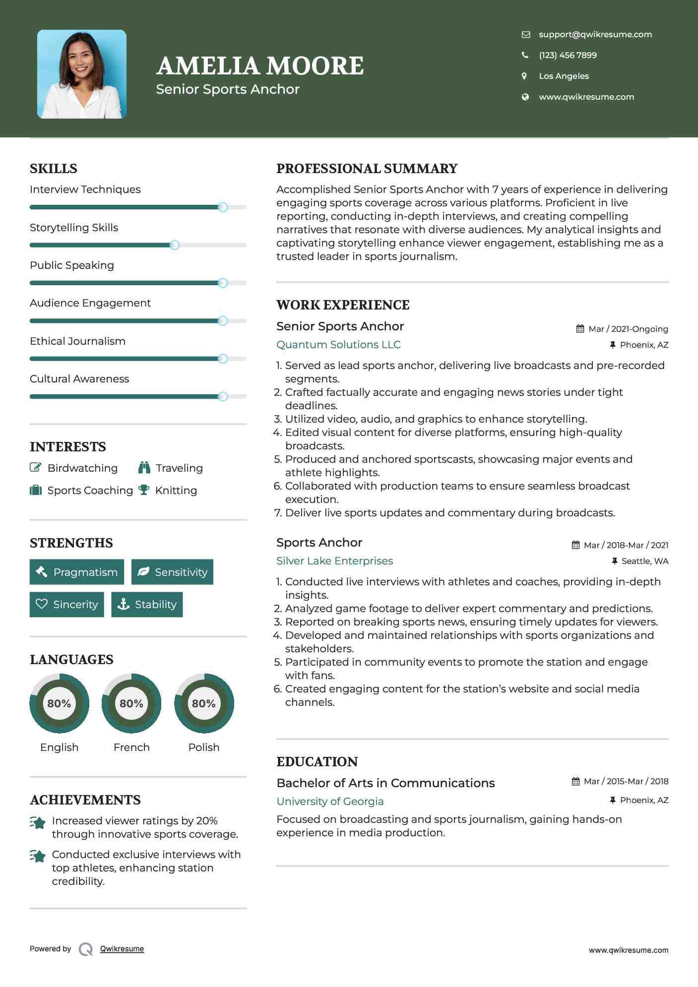 Senior Sports Anchor Resume Format