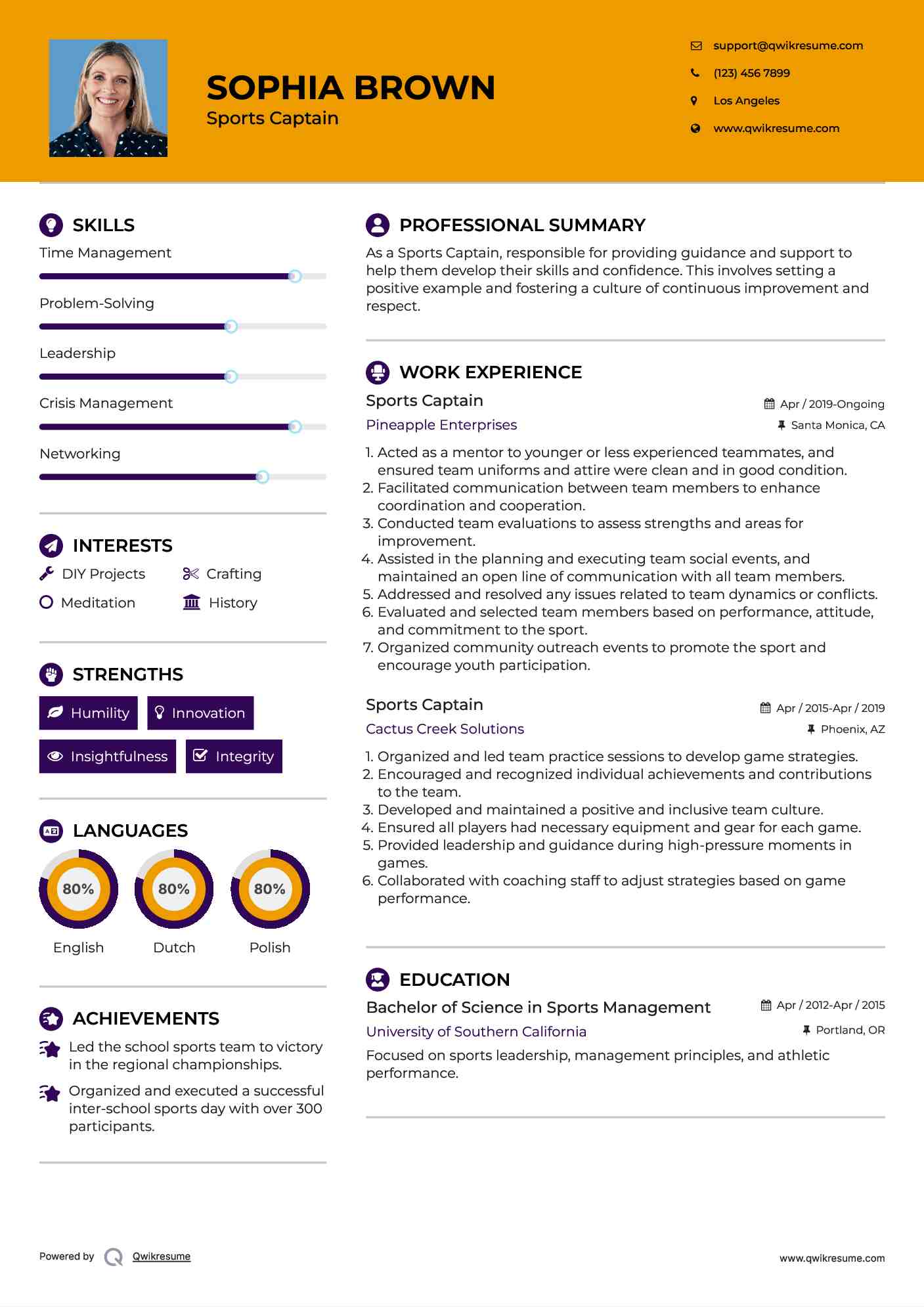 Sports Captain Resume Template