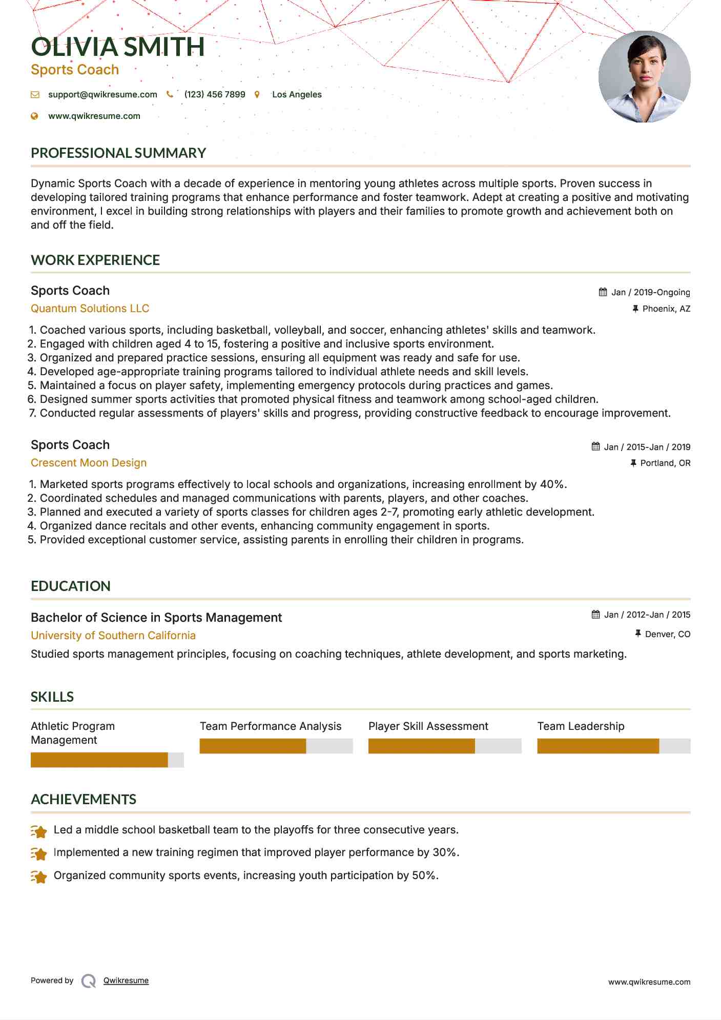 Sports Coach Resume Sample