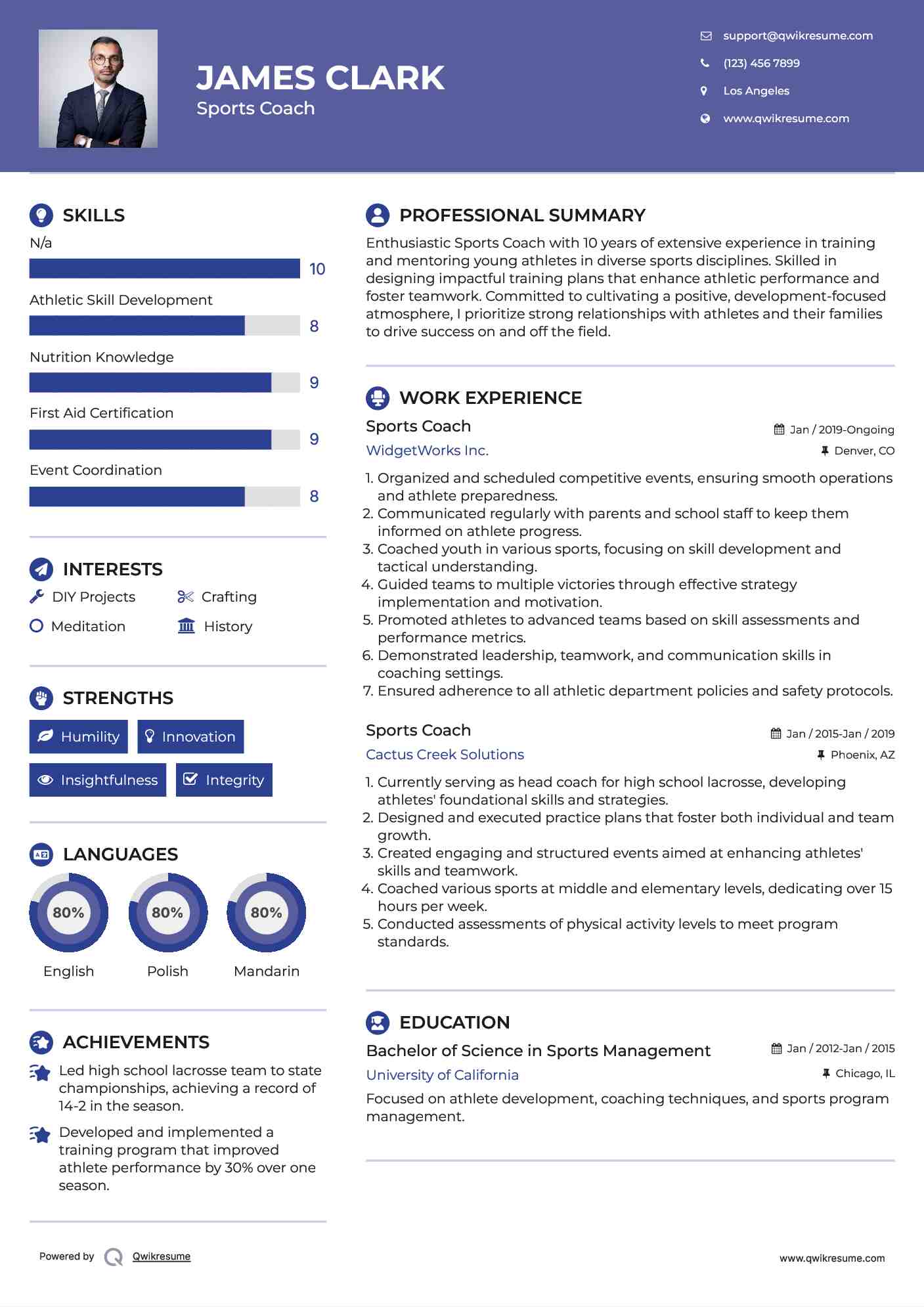 Sports Coach Resume Template