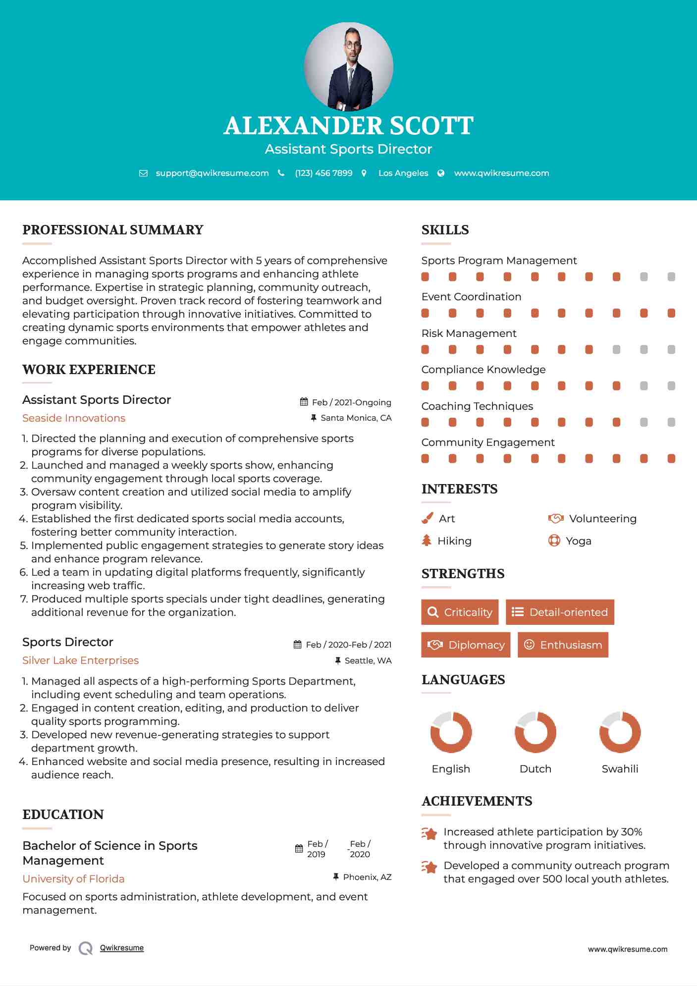 Assistant Sports Director Resume Template