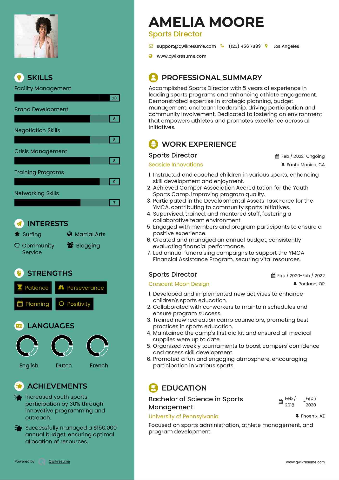 Sports Director Resume Format