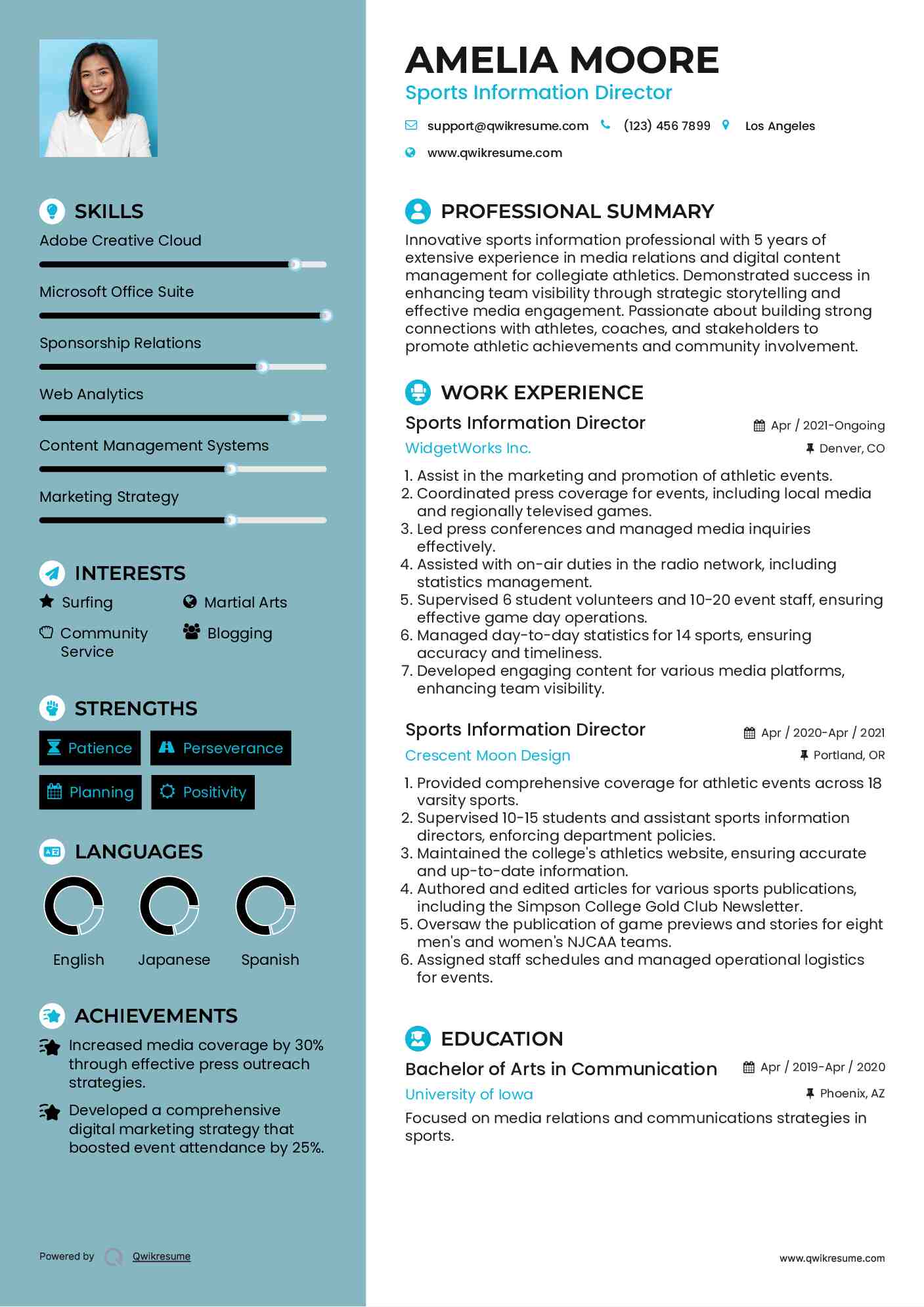 Sports Information Director Resume Samples QwikResume