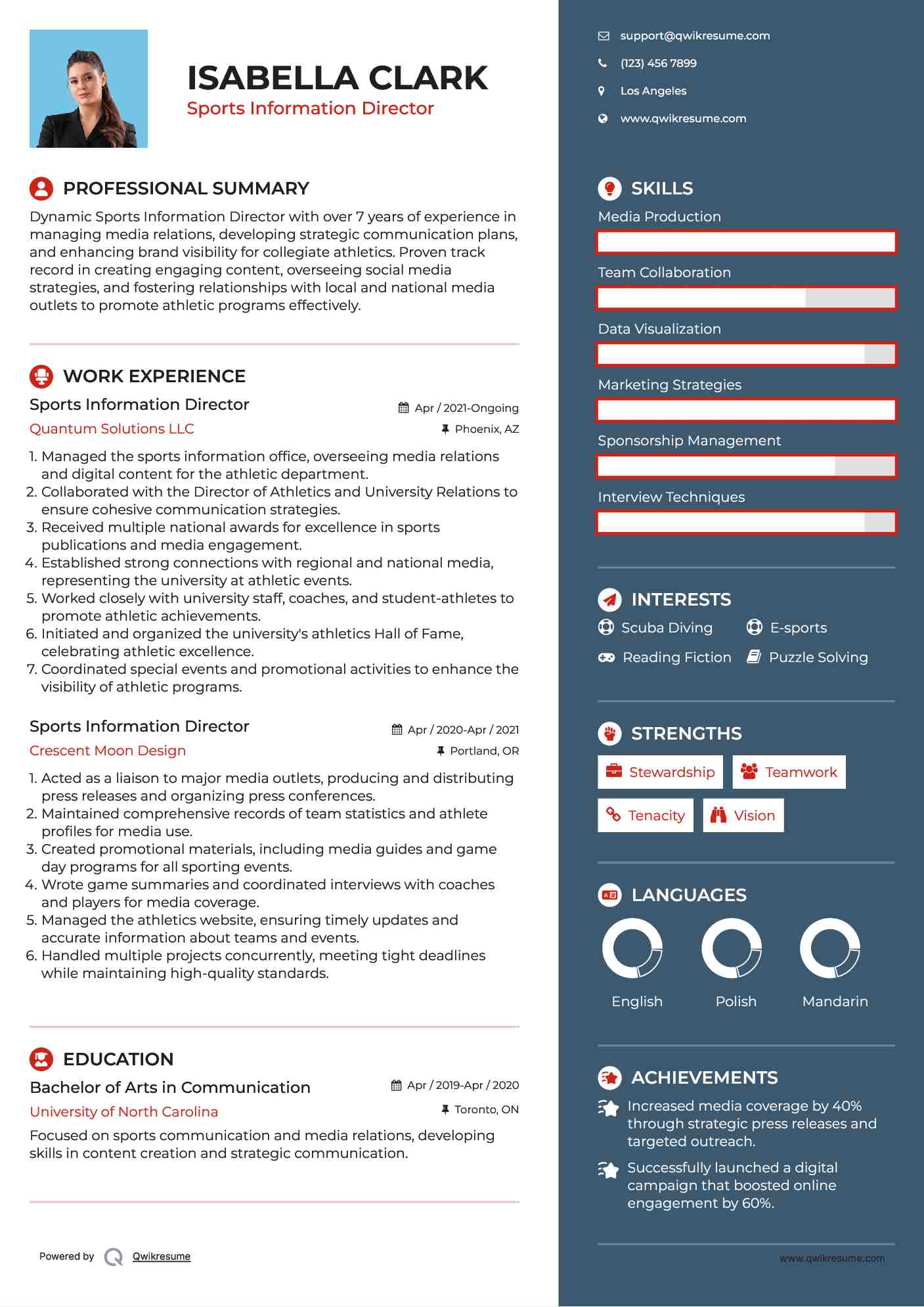 Sports Information Director Resume Samples QwikResume