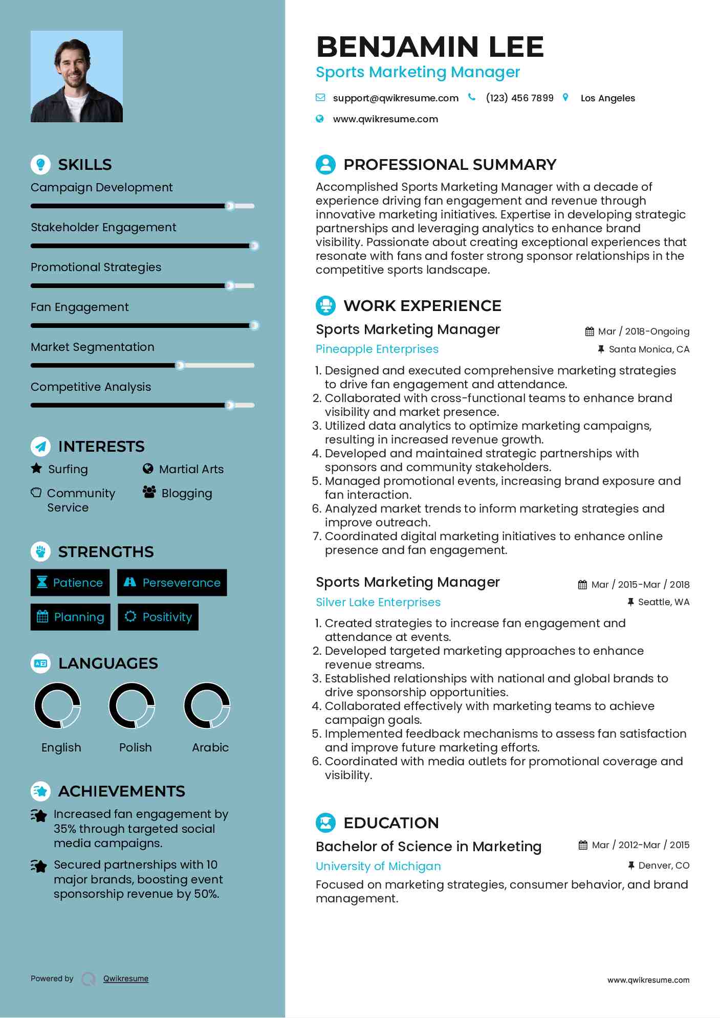 Sports Marketing Manager Resume Template