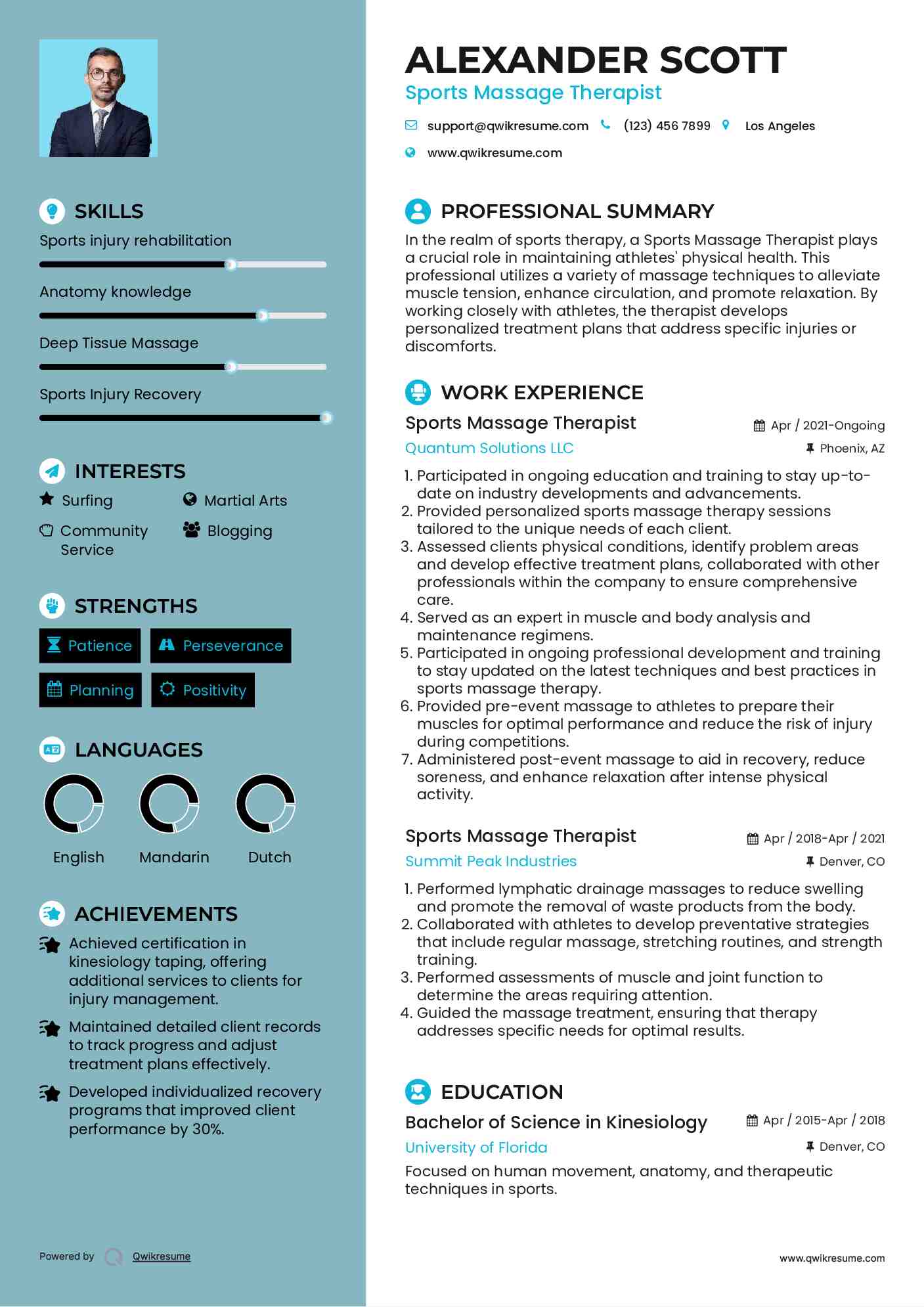 Sports Massage Therapist Resume Template