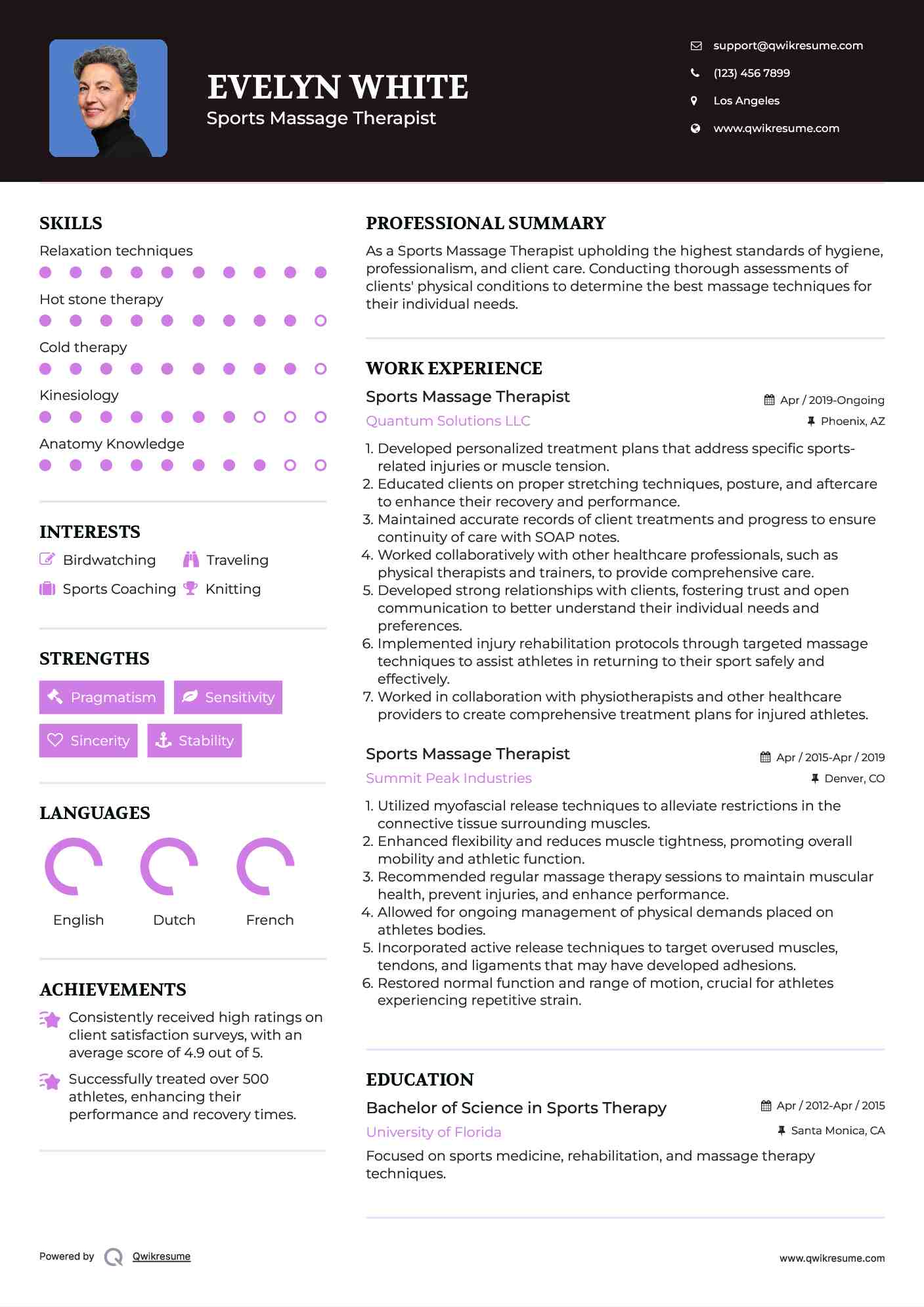 Sports Massage Therapist Resume Template