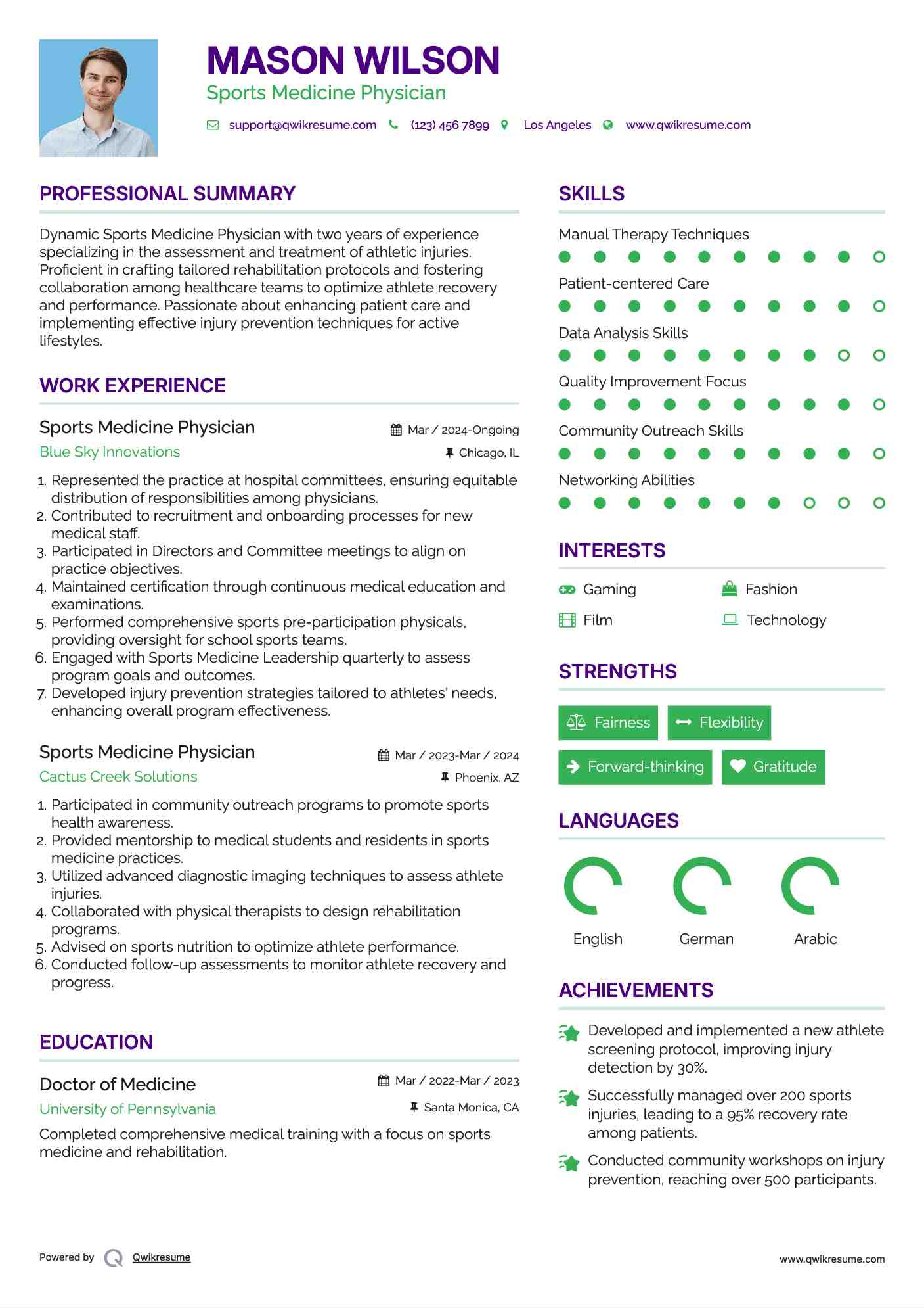 Sports Medicine Physician Resume Template