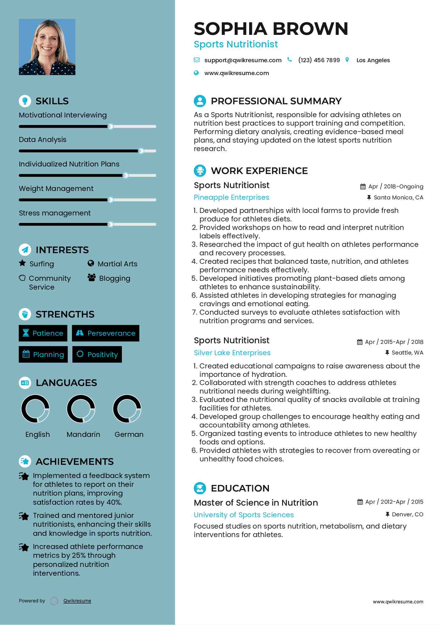 Sports Nutritionist Resume Model