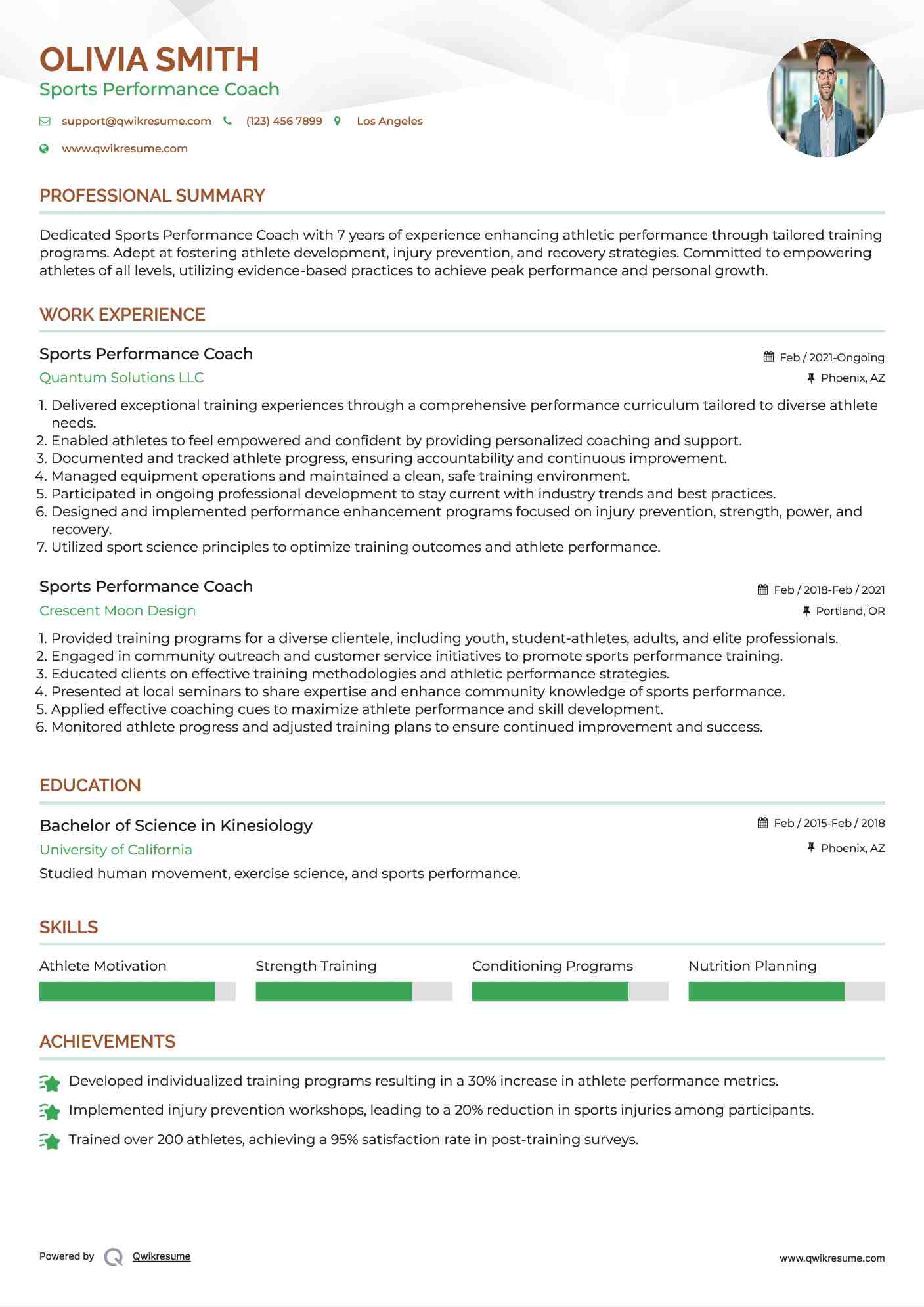 Sports Performance Coach Resume Format