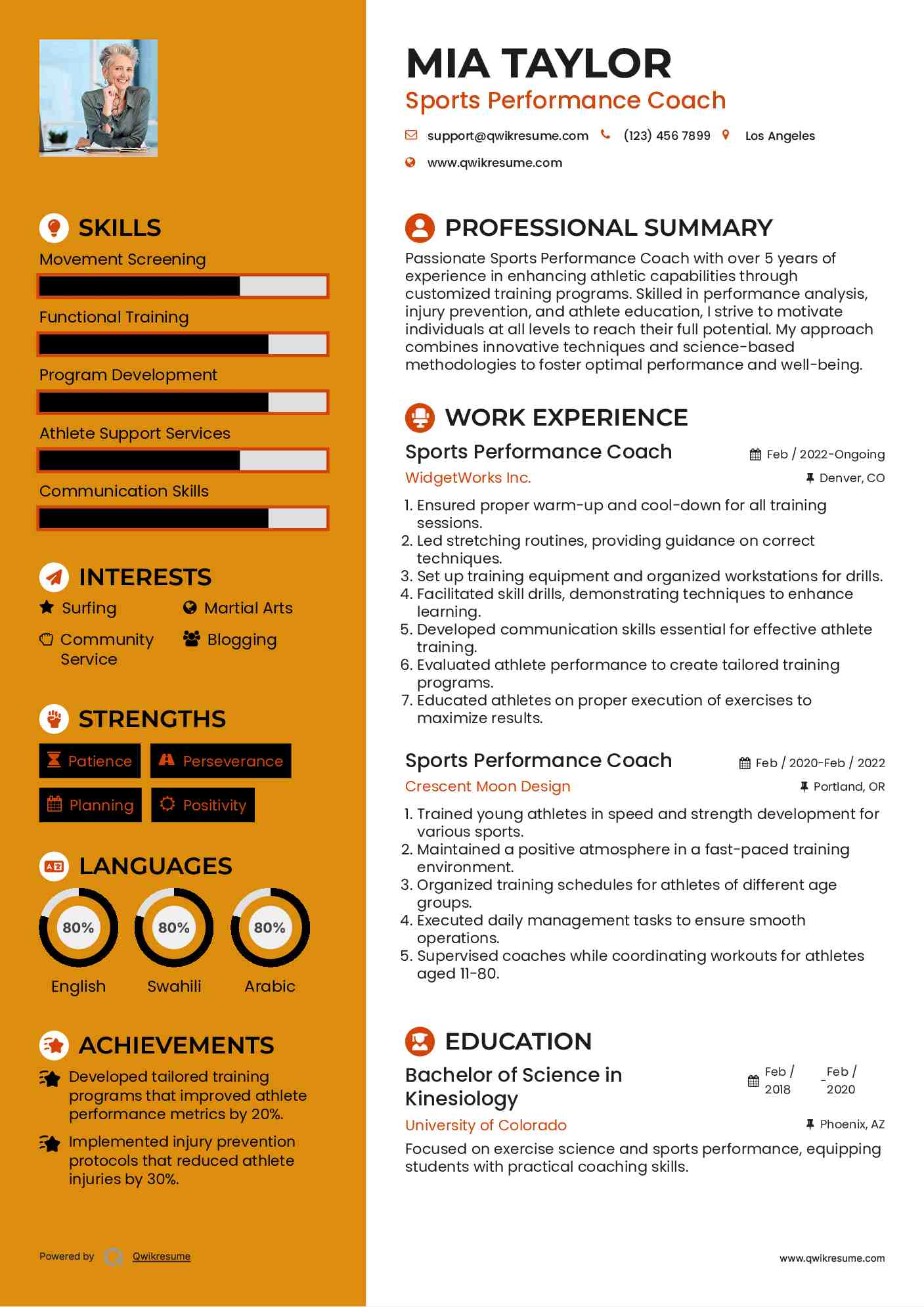 Sports Performance Coach Resume Format