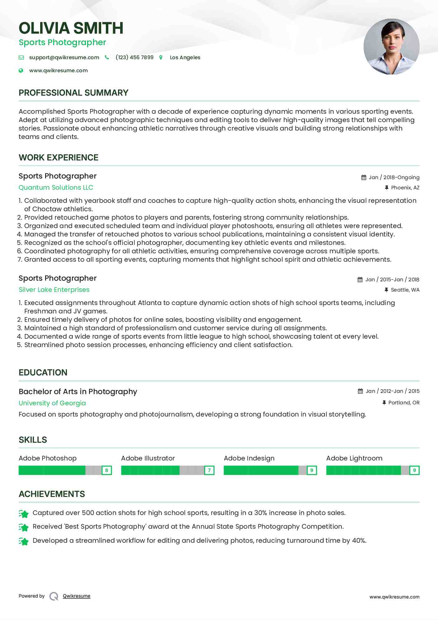 Sports Photographer Resume Template