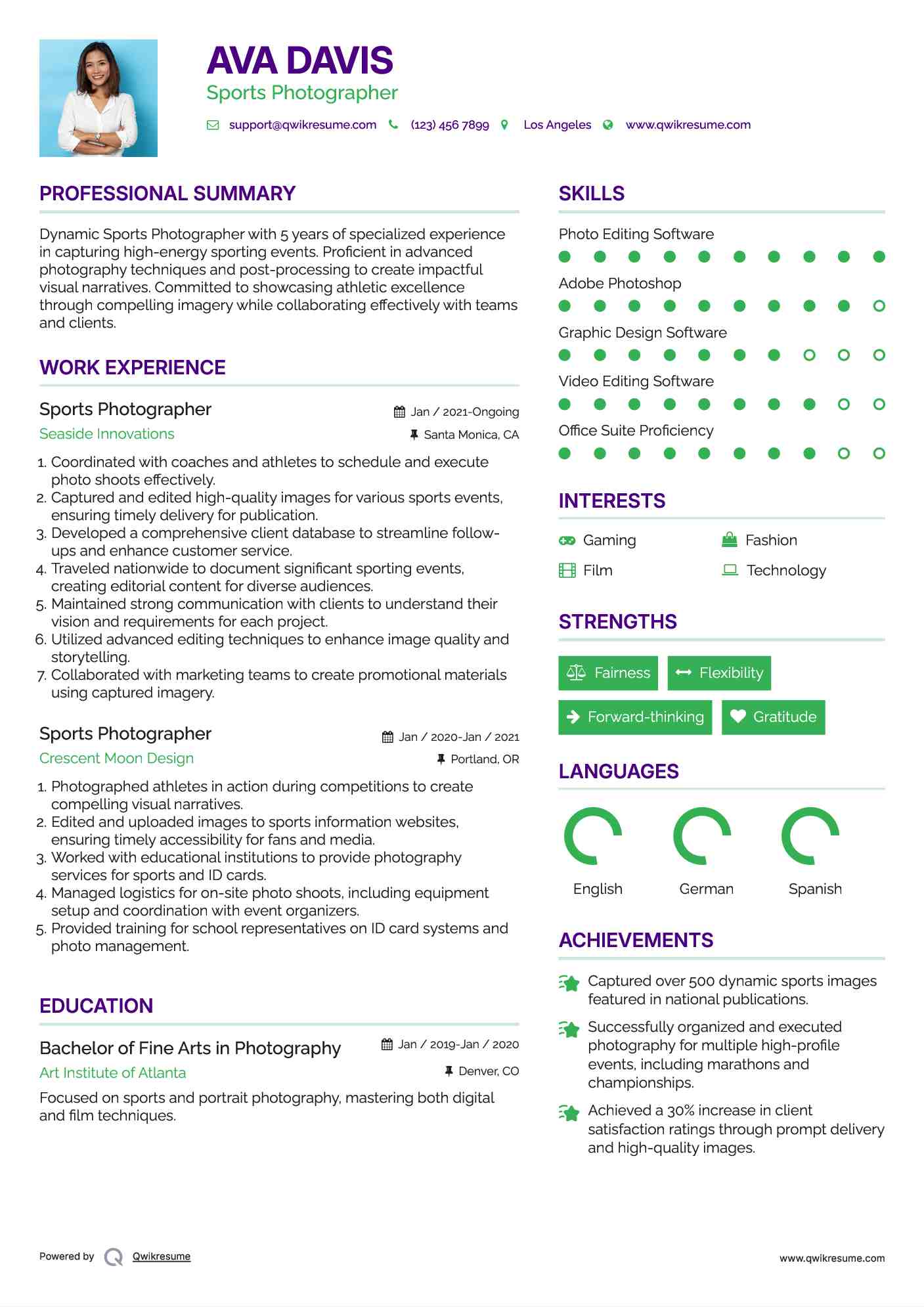 Sports Photographer Resume Example