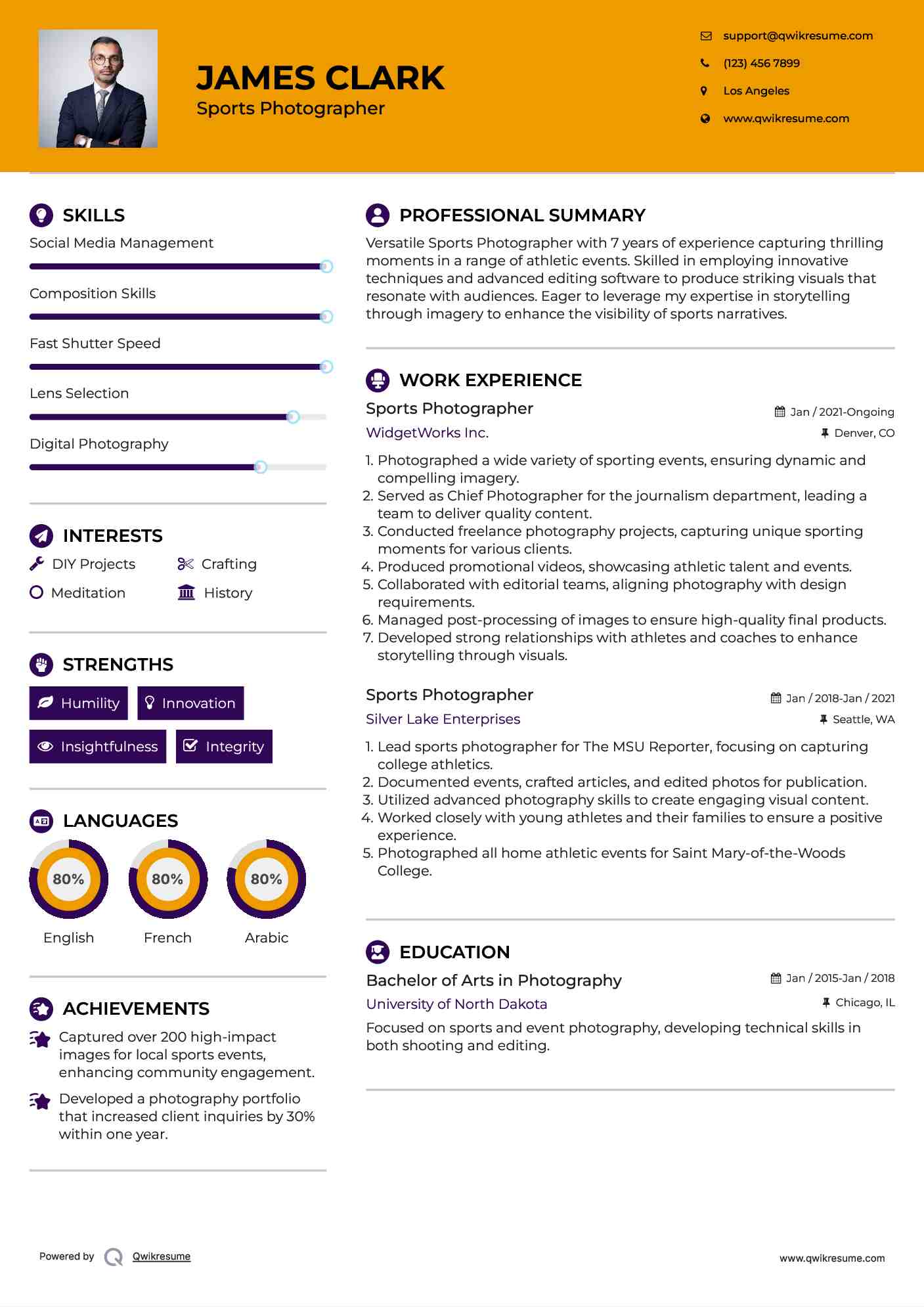 Sports Photographer Resume Sample
