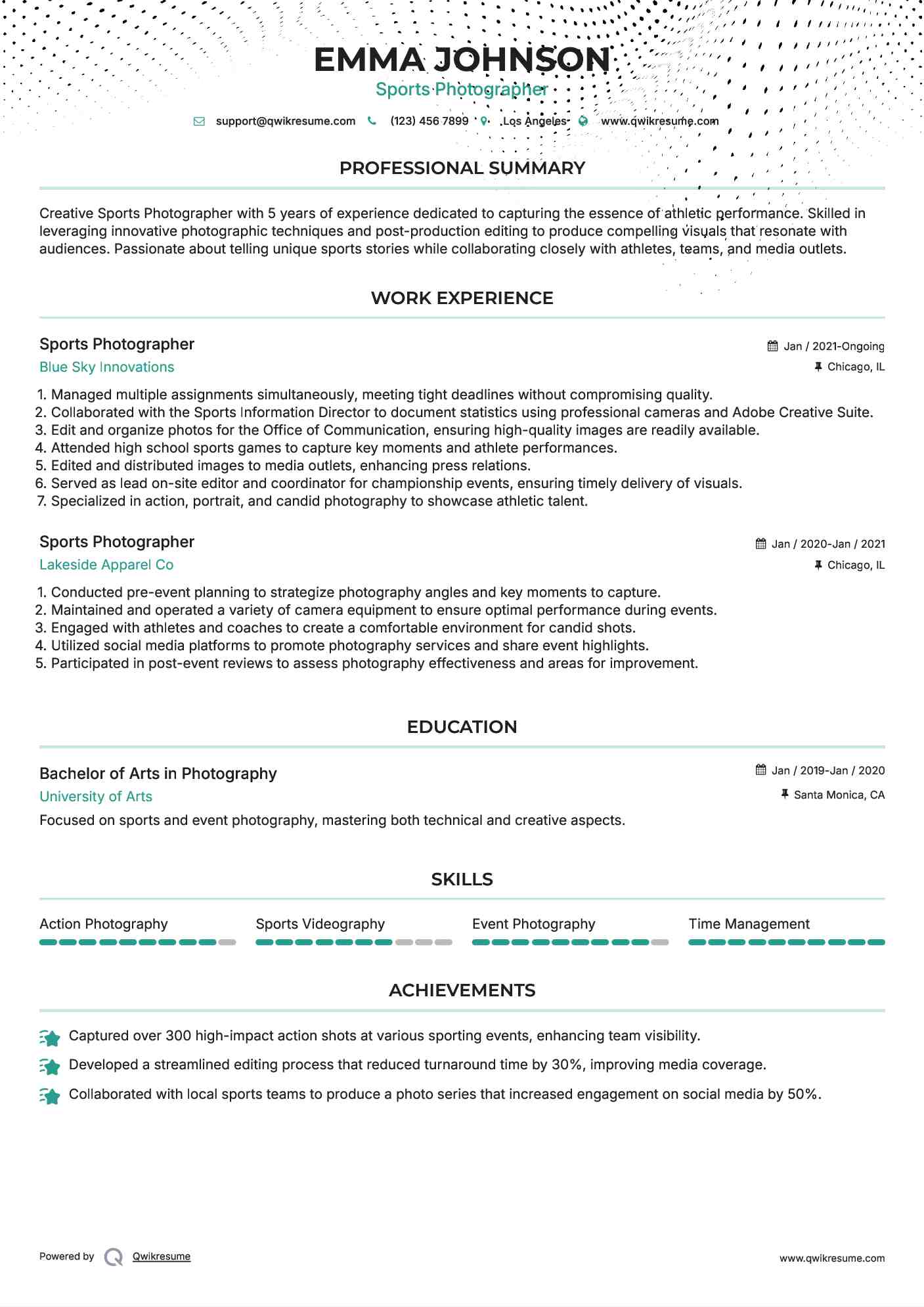 Sports Photographer Resume Format