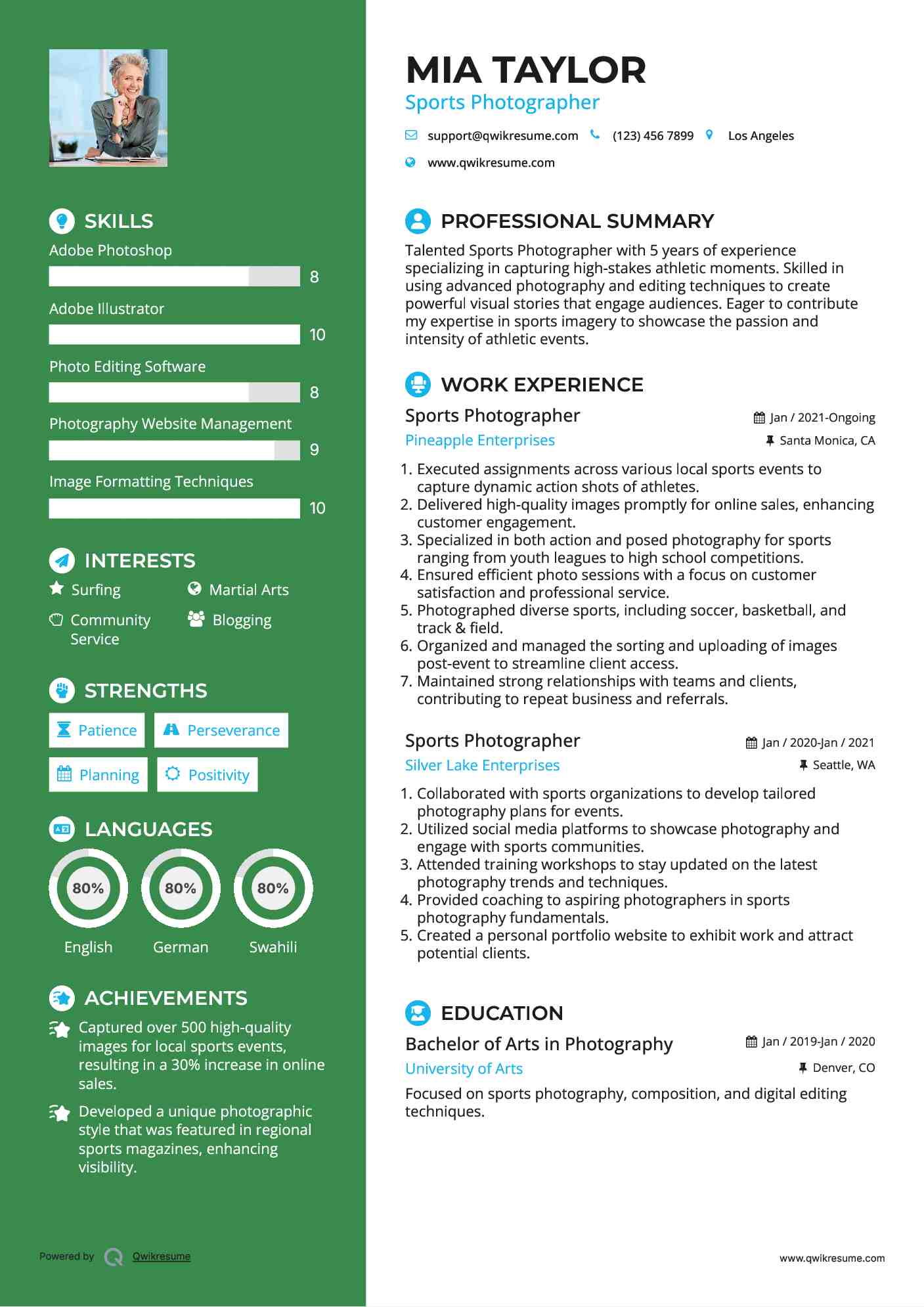 Sports Photographer Resume Example