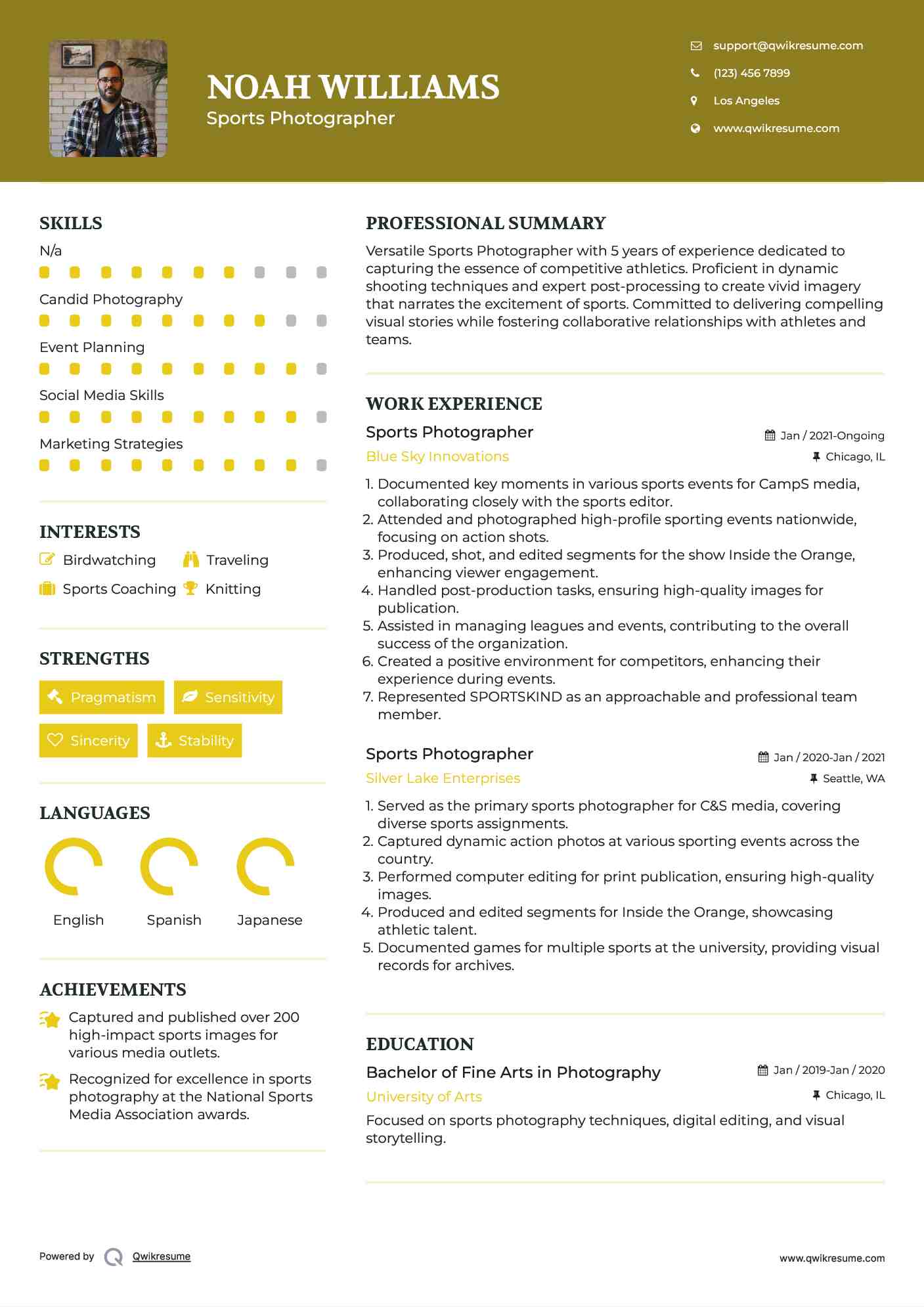 Sports Photographer Resume Format