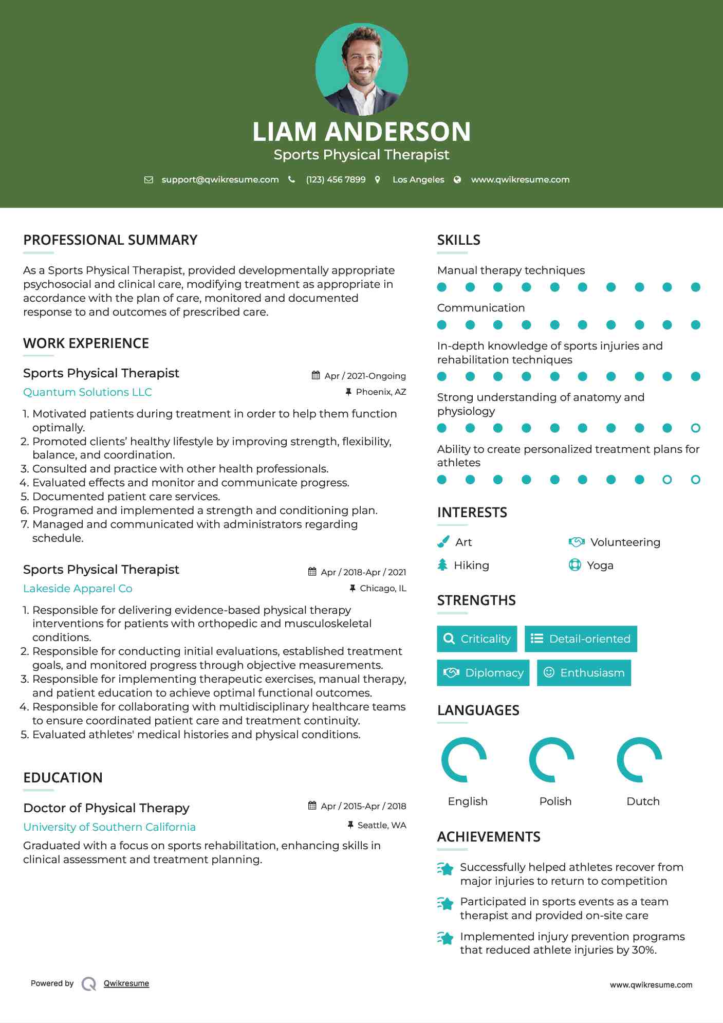 Sports Physical Therapist Resume Model