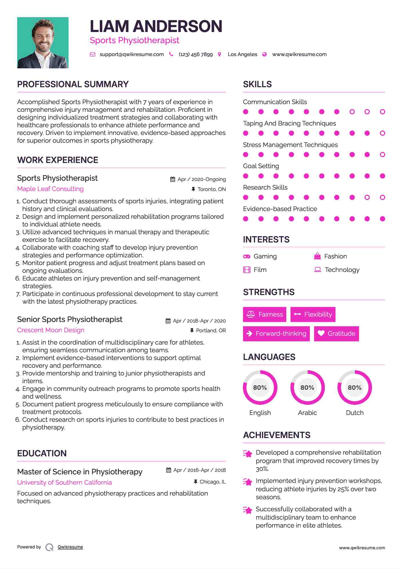 Sports Physiotherapist Resume Sample