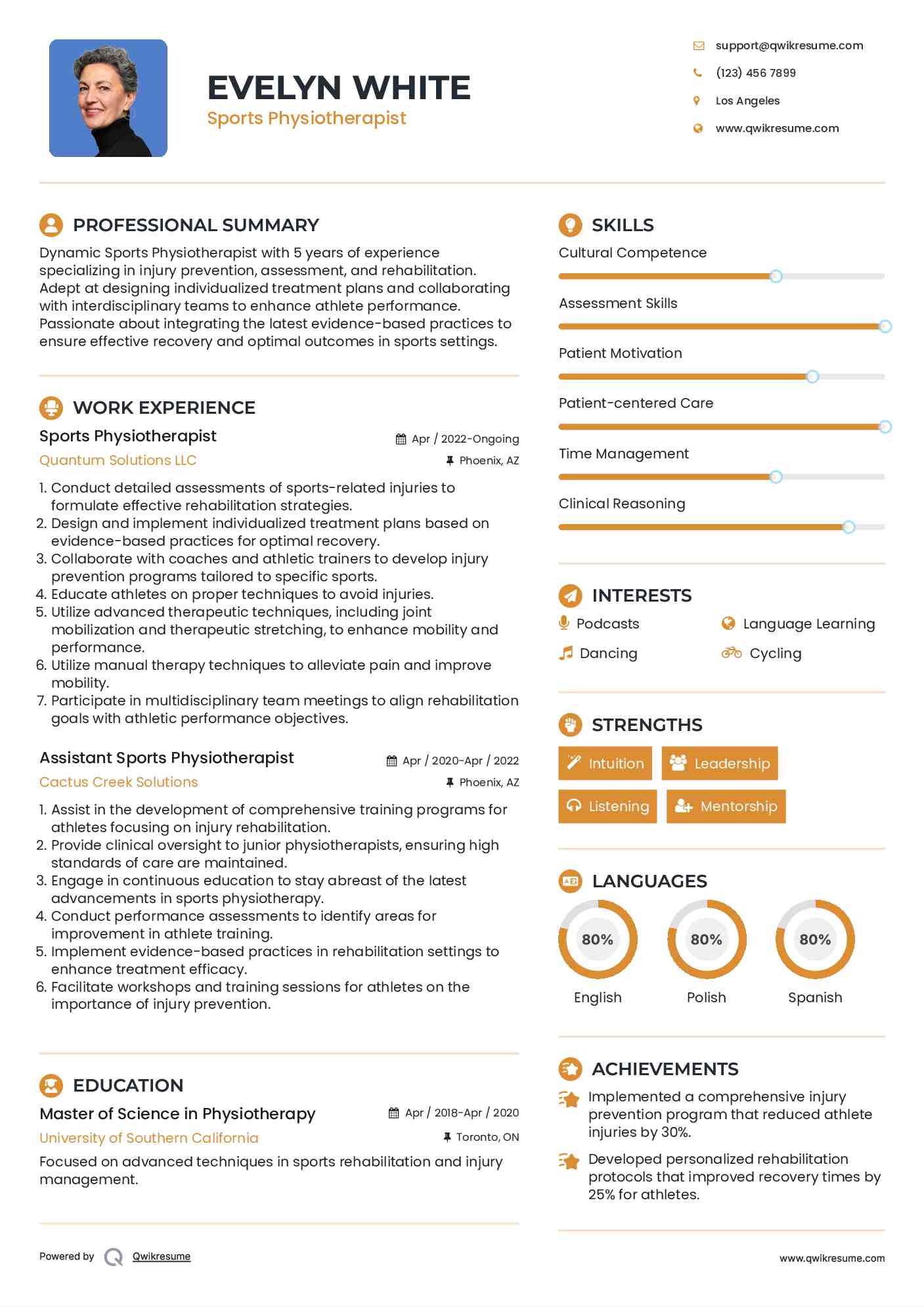 Sports Physiotherapist Resume Model