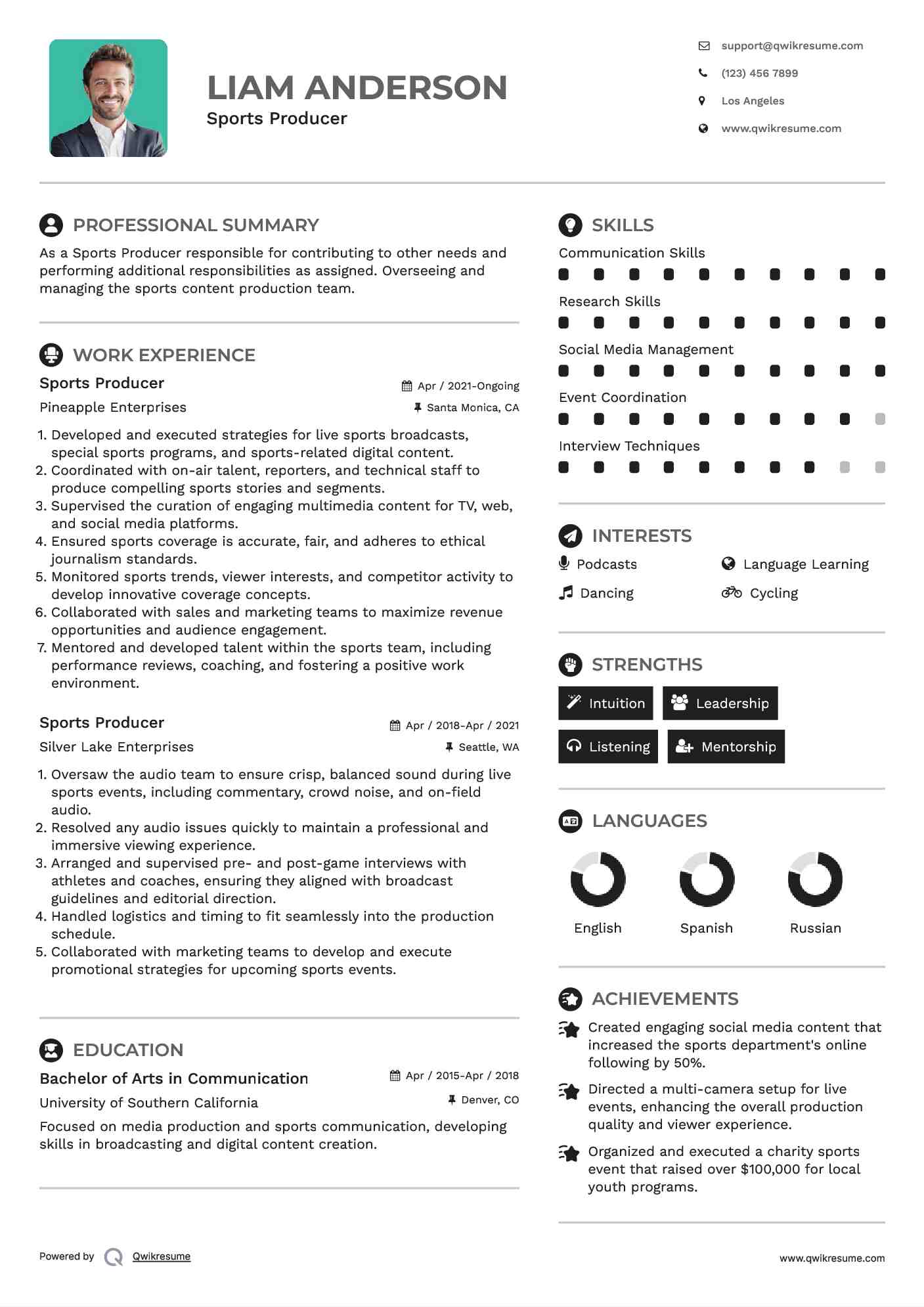 Sports Producer Resume Format